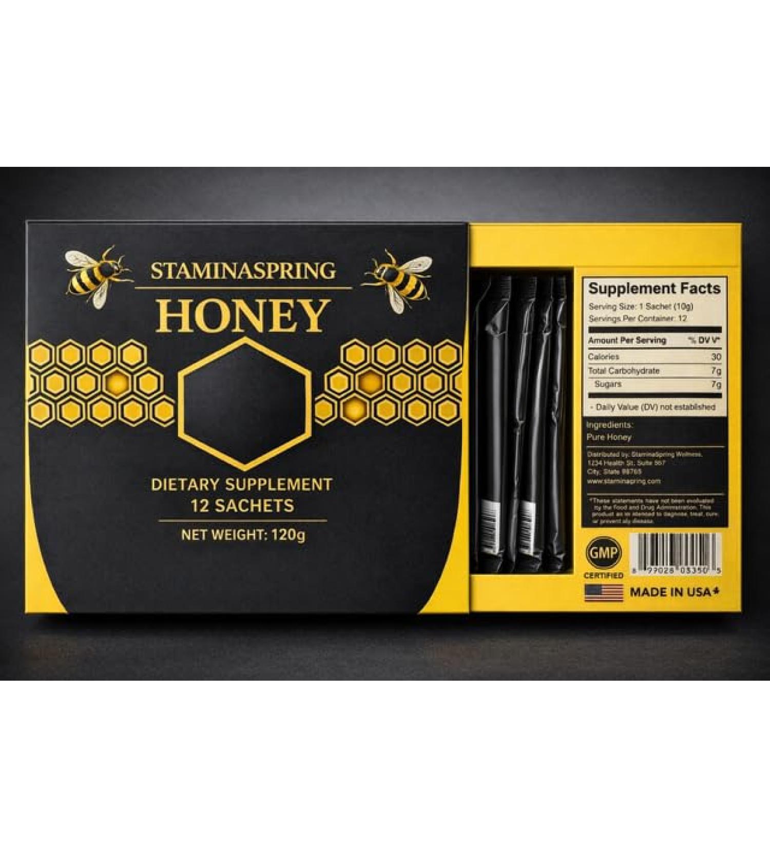 New Stamina Spring Honey (12 Single-Serve Honey Sachets) bl