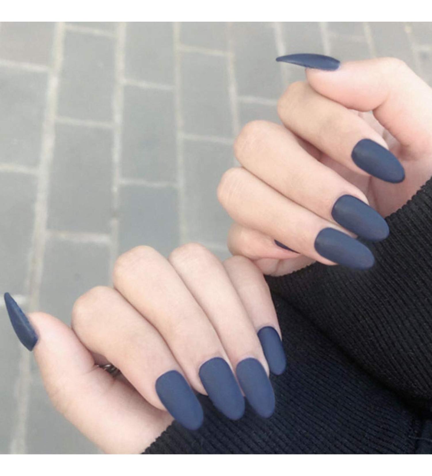 Buy Sethain Matt Oval Blue False Nail Tips - 24 Medium Press-On Fingernails for Women & Girls - Complete Cover - Buy Online on GoSupps.com