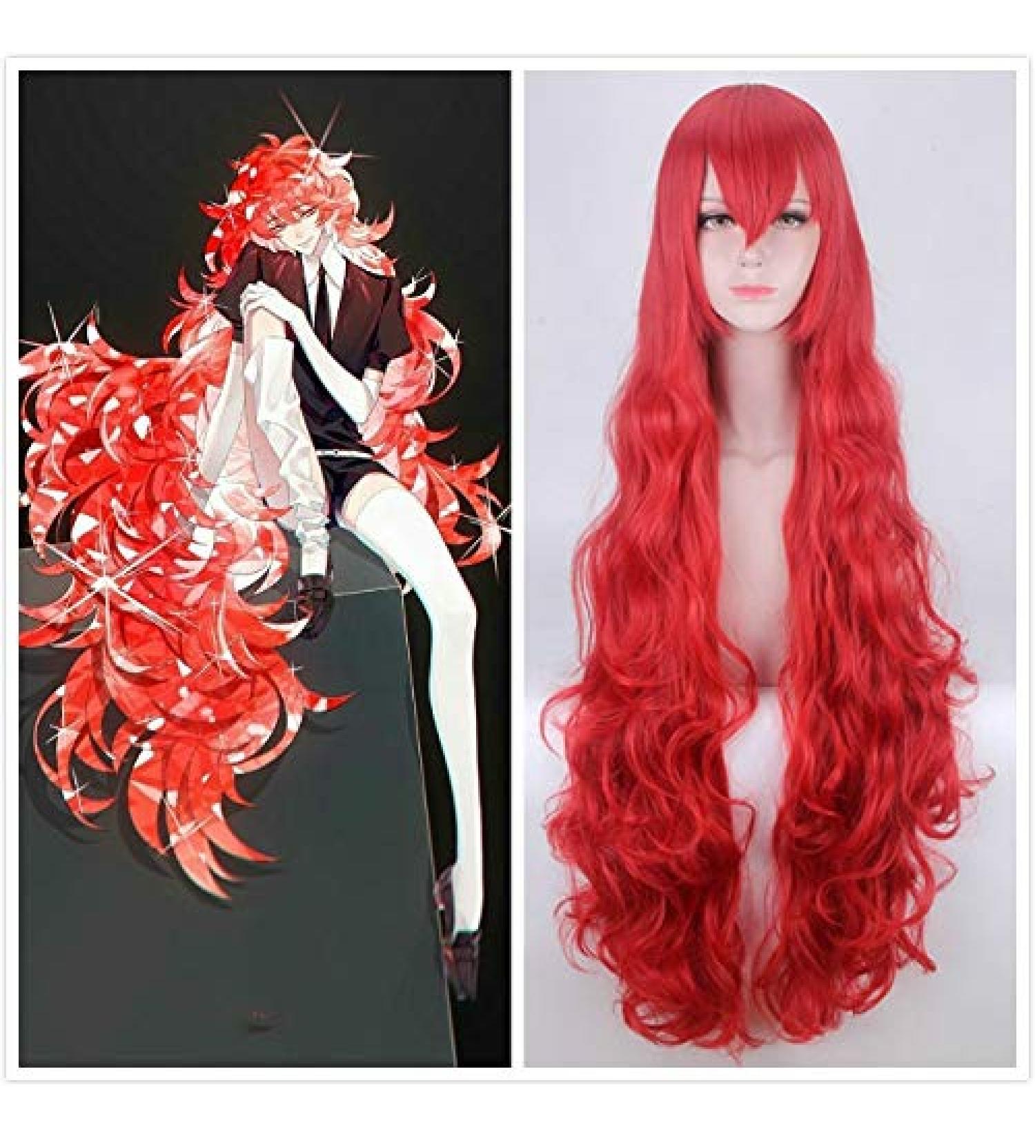 Shop 110cm Houseki No Kuni Padparadscha Red Wig Long Curly Wavy Cosplay Hair | Heat Resistant Synthetic + Free Wig Cap - Buy Online on GoSupps.com
