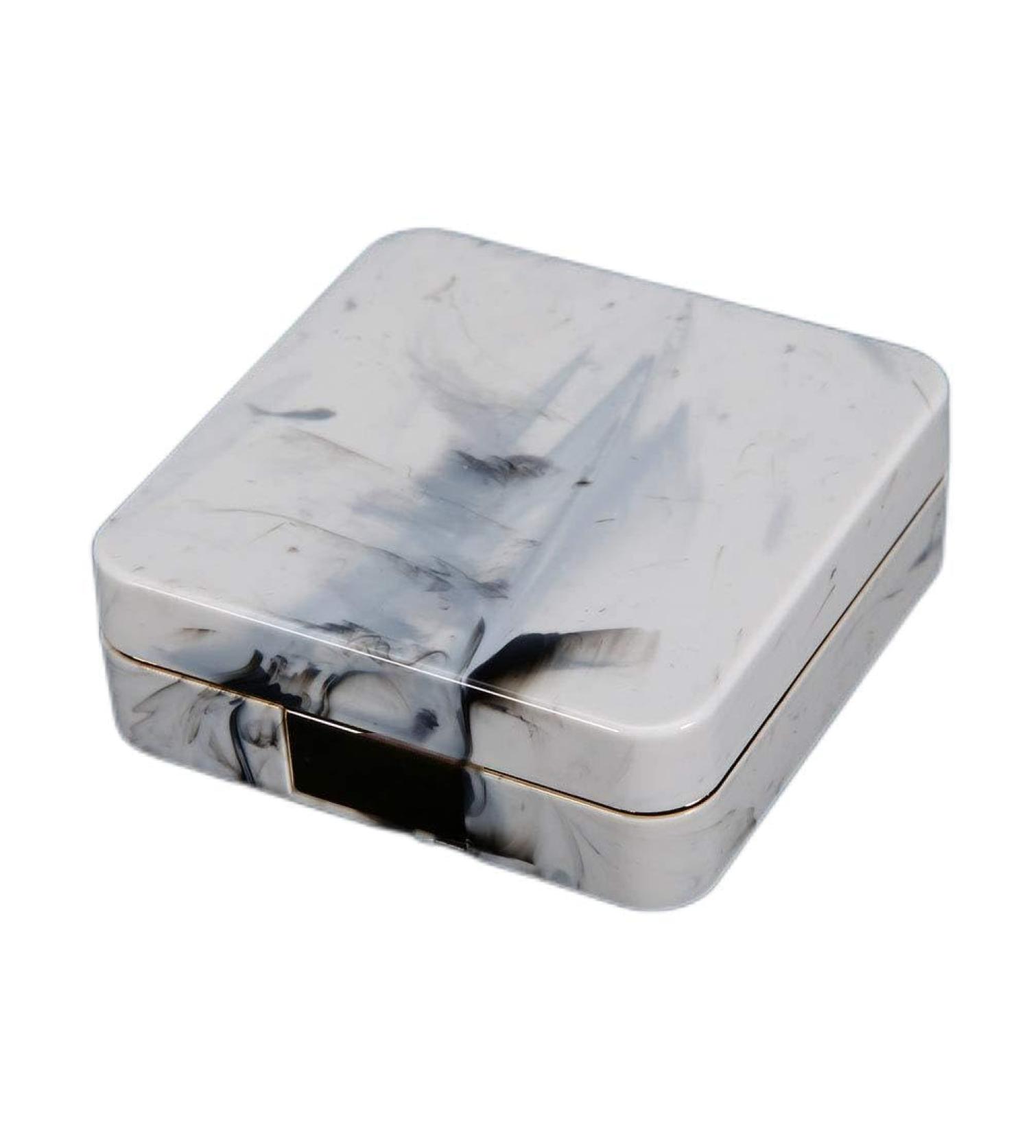 Akozon Portable Square Mirrored Marble Contact Lens Case - Stylish Gold Cover for Easy Eyewear Storage - Buy Online on GoSupps.com