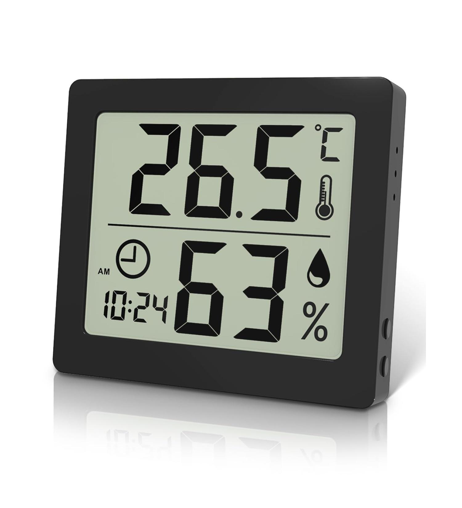 Pitasha Digital Thermo-Hygrometer - 3.2 Inch LCD Desktop Thermometer & Hygrometer with Temperature Humidity Display & Clock (Black) for Accurate Room Monitoring - Buy Online on GoSupps.com