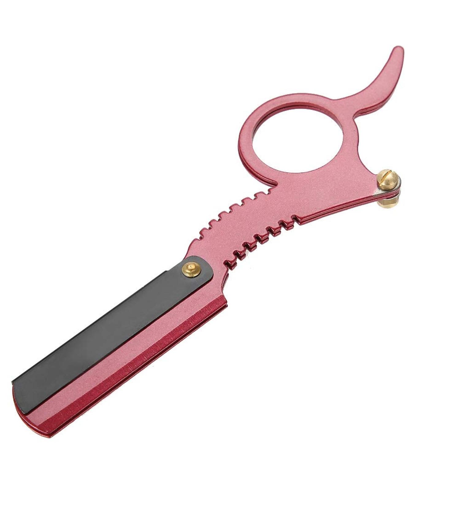 Manual Stainless Steel Men's Razor - Thumb Shape Straight Shaver for Facial Hair Removal (Red) - International Shipping Available - Buy Online on GoSupps.com