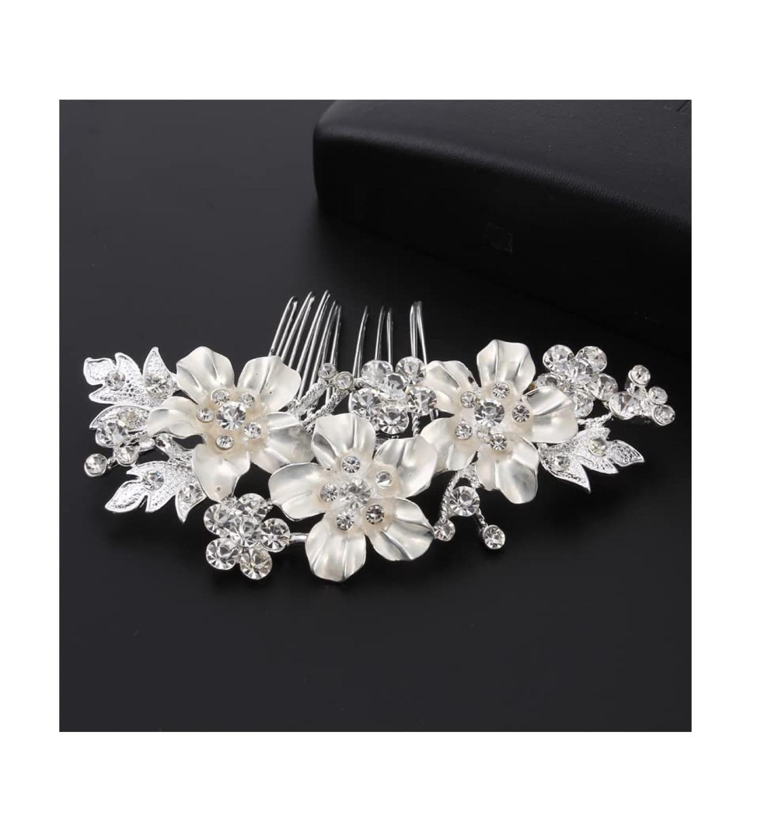Suandsu Rhinestone Crystal Bridal Hair Comb - Silver Hair Piece Accessories - Buy Online on GoSupps.com
