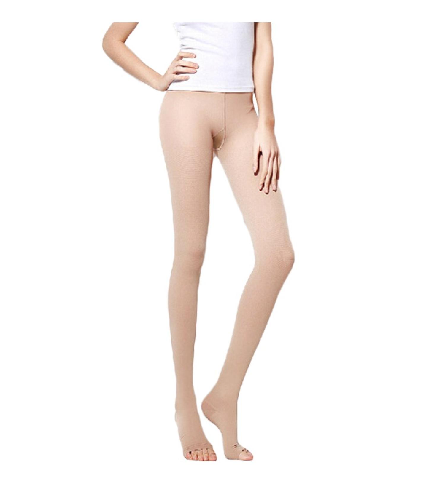 Compression Support Leggings for Women (34-46mmHg) - Opaque Therapeutic Pantyhose for Varicose Veins - Skin Colour, Open Toe - Buy Online on GoSupps.com