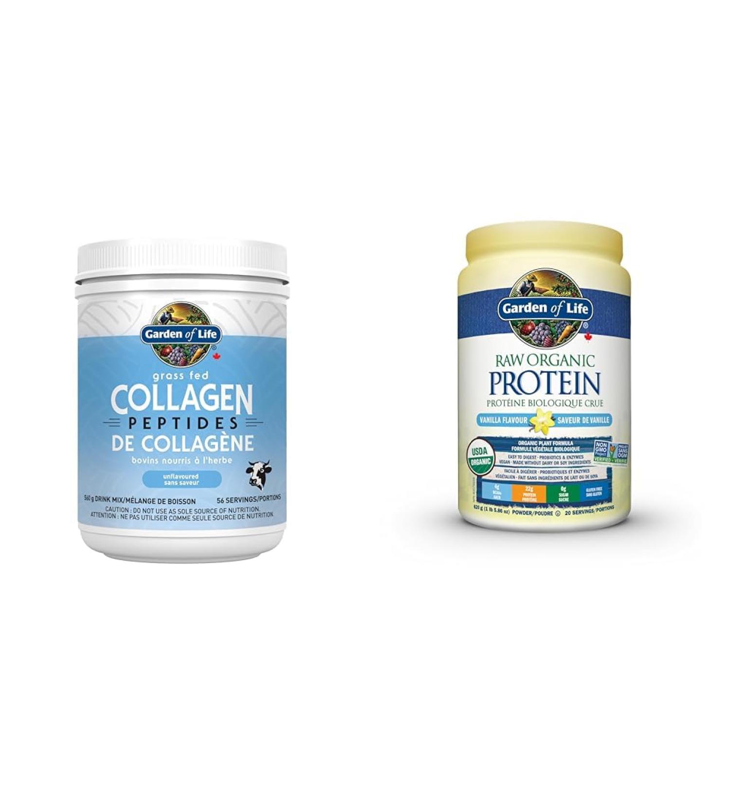 Grass Fed Collagen Peptides | 10g Collagen Per Serving & Raw Organic Protein Vanilla 624g Collagen + Raw Organic Protein - Buy Online on GoSupps.com