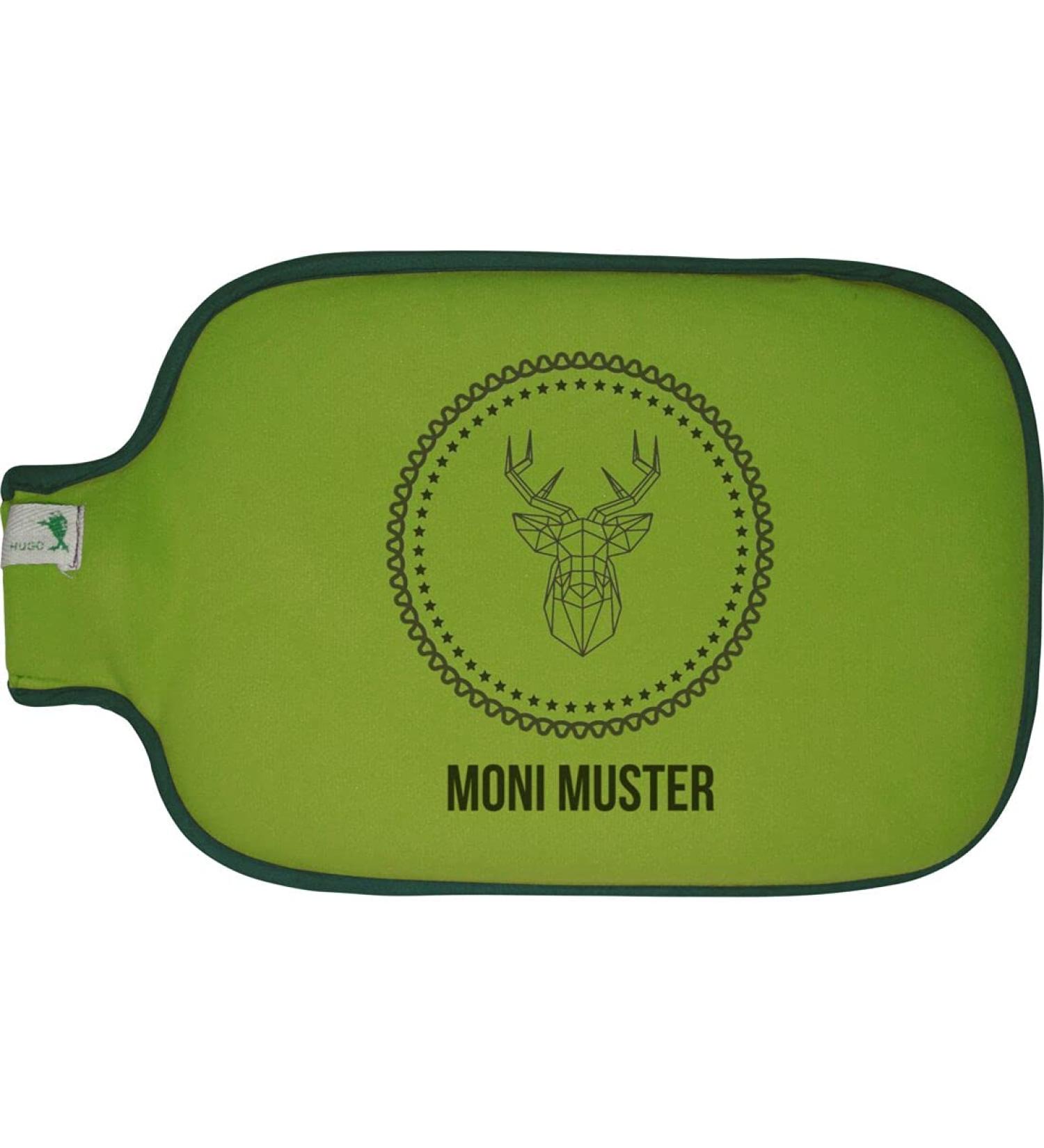 Hugo Frosch hot water bottle with name - personalized - motif deer - many colors & motifs - hot water - green - size 19.5 x 31.5 cm - personal gift with desired motif and desired name Hirsch warm bottle - green - green