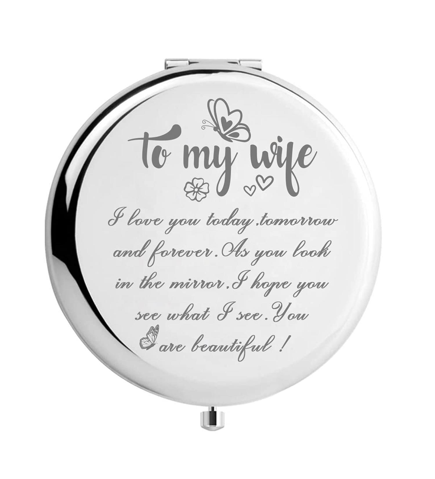Personalized WHING to My Wife Compact Travel Makeup Mirror | Engraved Pocket Mirror for Women | Anniversary & Valentine's Day Gift - Buy Online on GoSupps.com