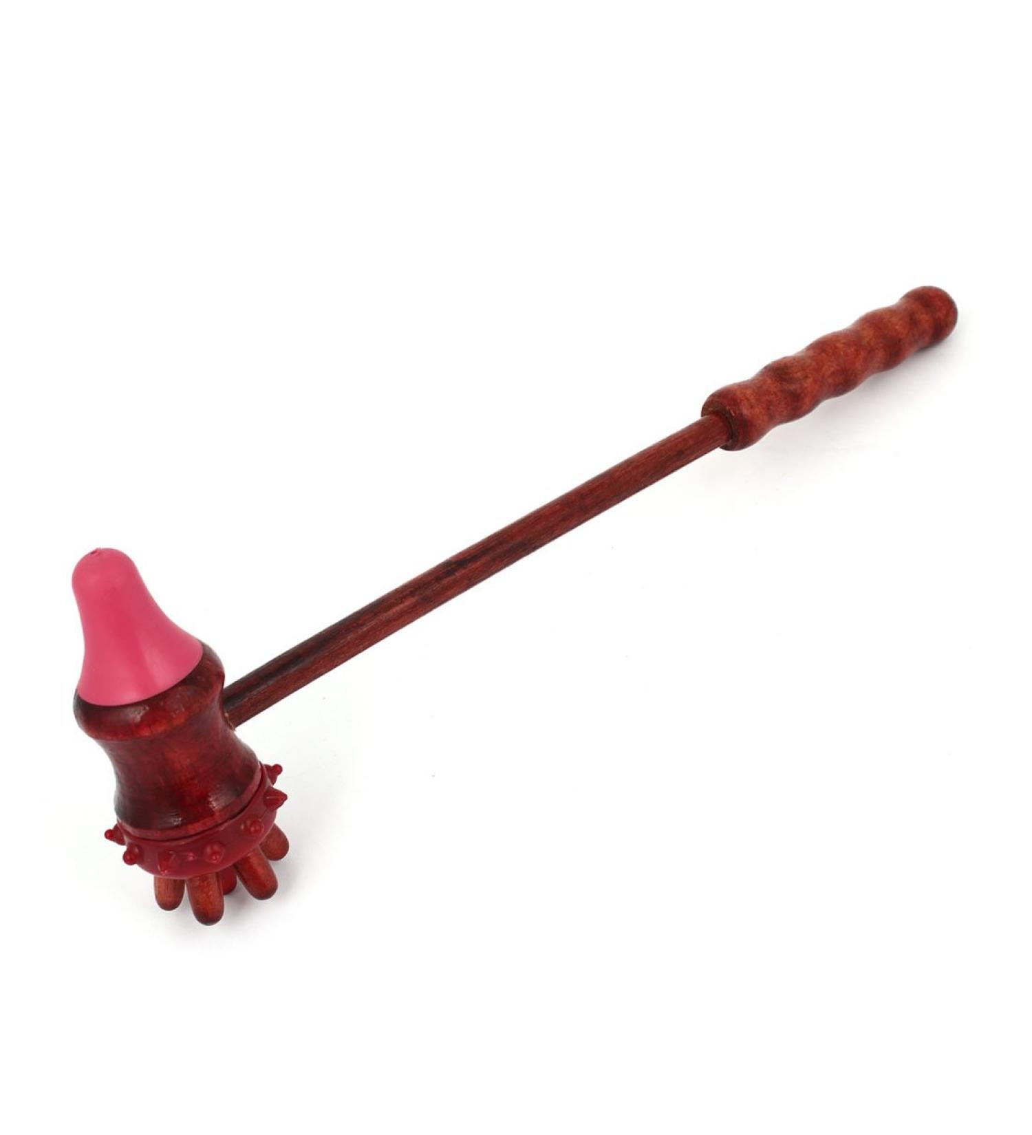 Ruilogod Wooden Handle 7 Pin Massage Hammer - Stress Reliever & Personal Care Tool in Burgundy | International Shipping Available - Buy Online on GoSupps.com