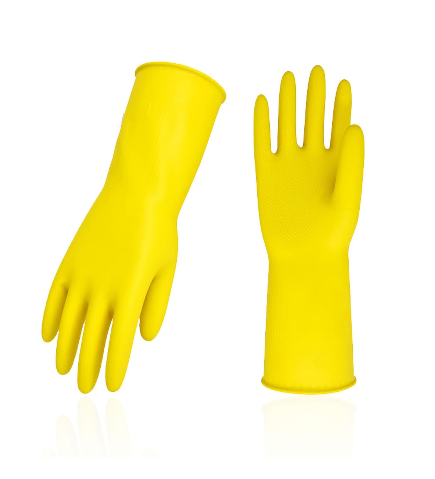 VGO 5 Pairs Reusable Yellow Rubber Cleaning Gloves - Extra Thick Long Sleeve for Kitchen Dishwashing Gardening & Painting - HH4601 - Buy Online on GoSupps.com