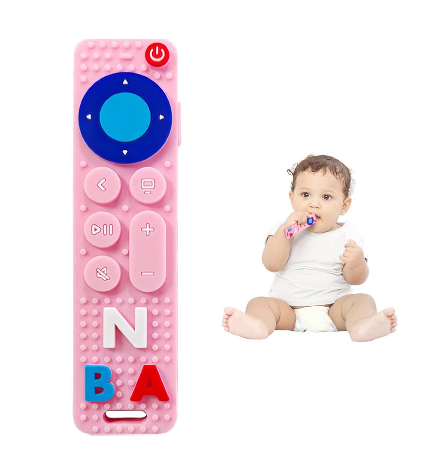 SFCCMM Baby Teething Remote Control Shape Chewing Toy | BPA Free for Toddler 3-24 Months | Baby Teeth Relief Soothe Toy - Pink - Buy Online on GoSupps.com