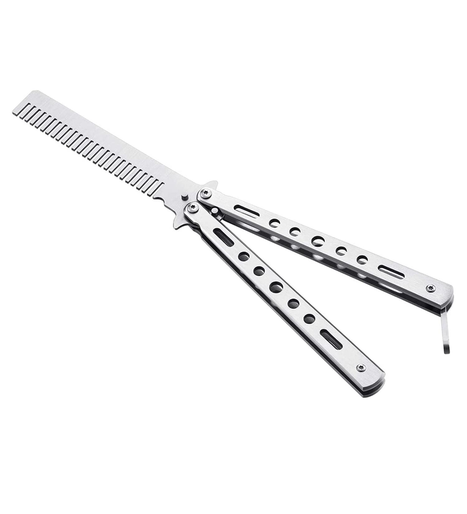 Tairantop Butterfly Comb Stainless Steel Black Comb for Hair Folding Training Practice Combs Hair Styling Tools Folding Training Practice Combs Hair Styling Tools Outdoor Practice Spinning Comb Sliver (Art Deco) - Buy Online on GoSupps.com