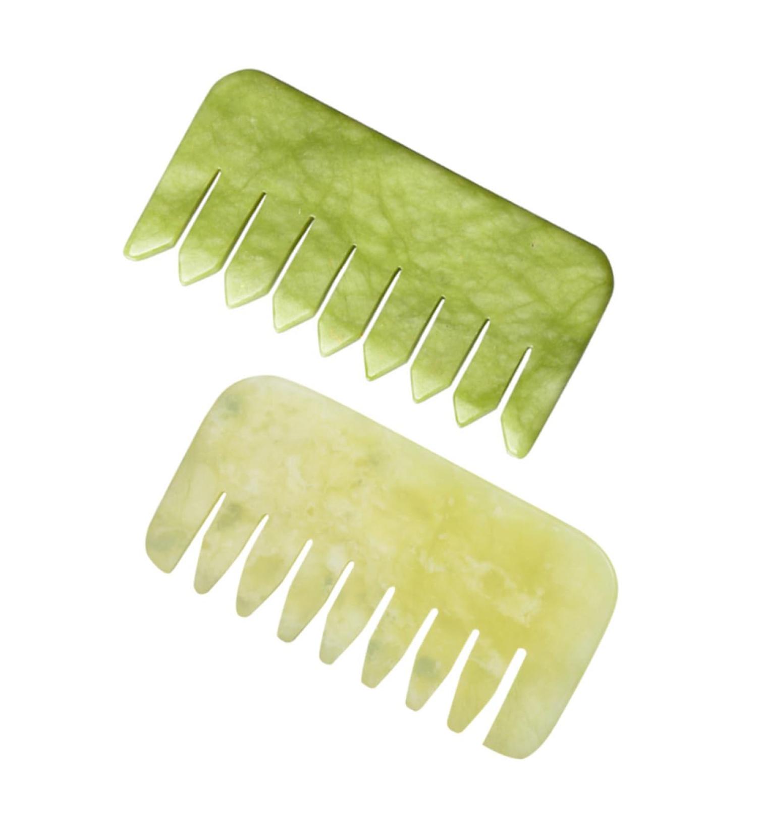 Frcolor 2-Piece Jade Massage Comb Set for Men - Broad Tooth Ridge & Gua Sha Tool - Natural Yellow Jade Facial Scraping and Grooming Accessories - Buy Online on GoSupps.com