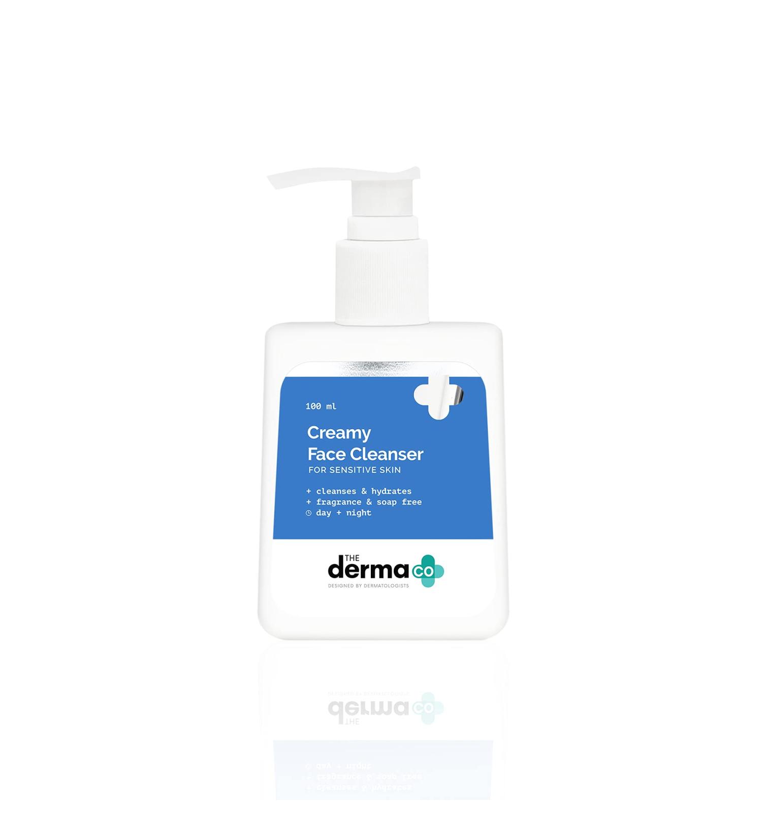 Derma Co Creamy Cleanser for Sensitive Skin - Hydrating Non-Foaming Facial Cleanser 100ml - Moisturizes & Cleanses | International Shipping Available - Buy Online on GoSupps.com
