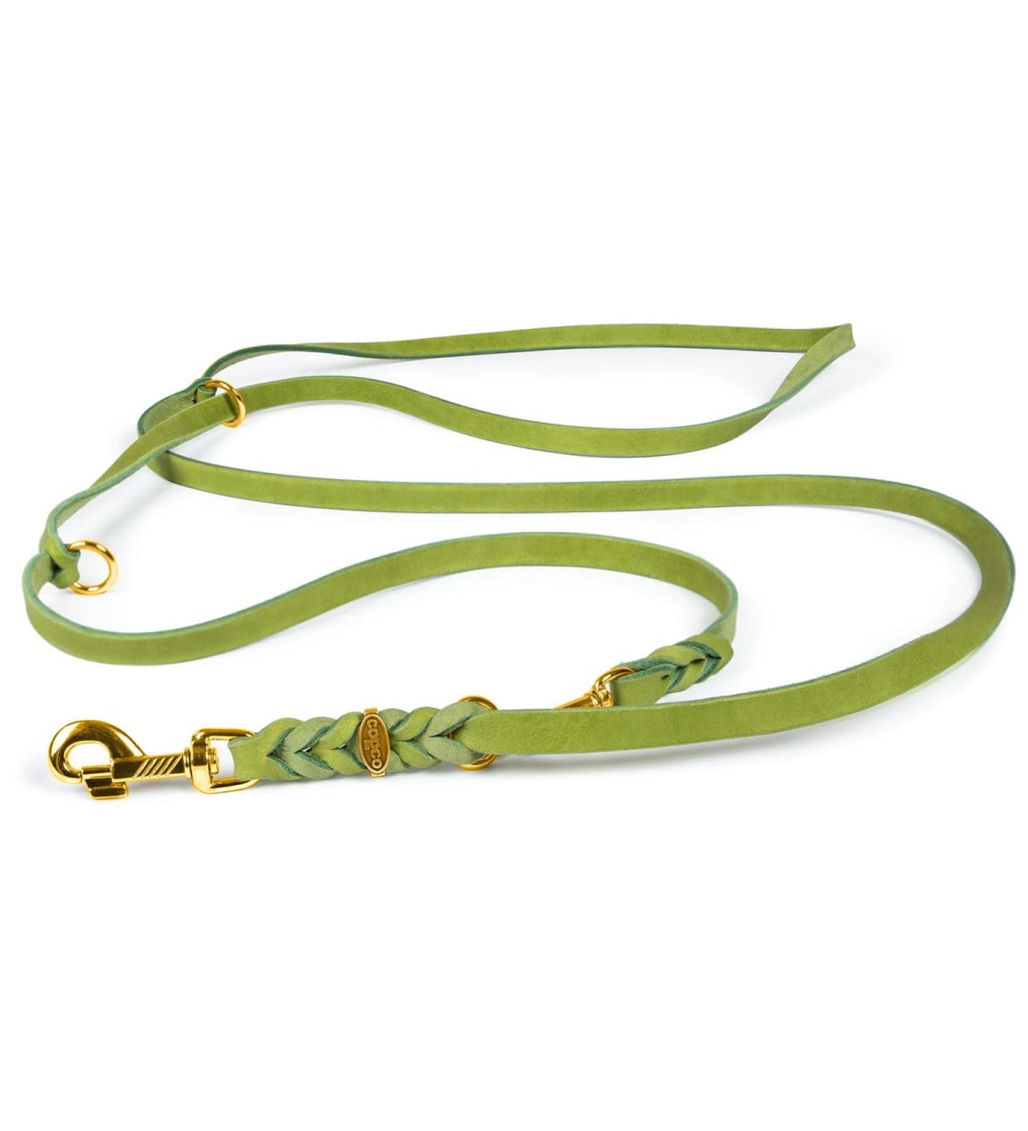 Copcopet 3-Way Adjustable Dog Leash | Soft Braided Fat Leather | Handmade in Germany | 3m x 12mm | Green | Durable Brass Fittings - Buy Online on GoSupps.com