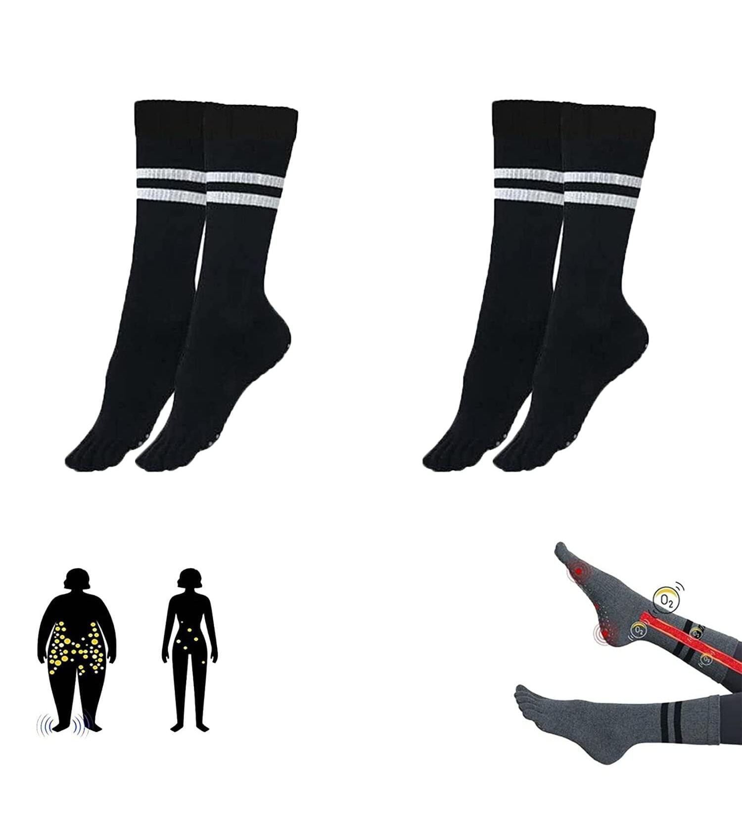 Healsox Anti-Edema Compression Socks - Tourmaline Self-Heating Health Socks for Weight Loss & Foot Massage (2 Pairs - Black) - Buy Online on GoSupps.com