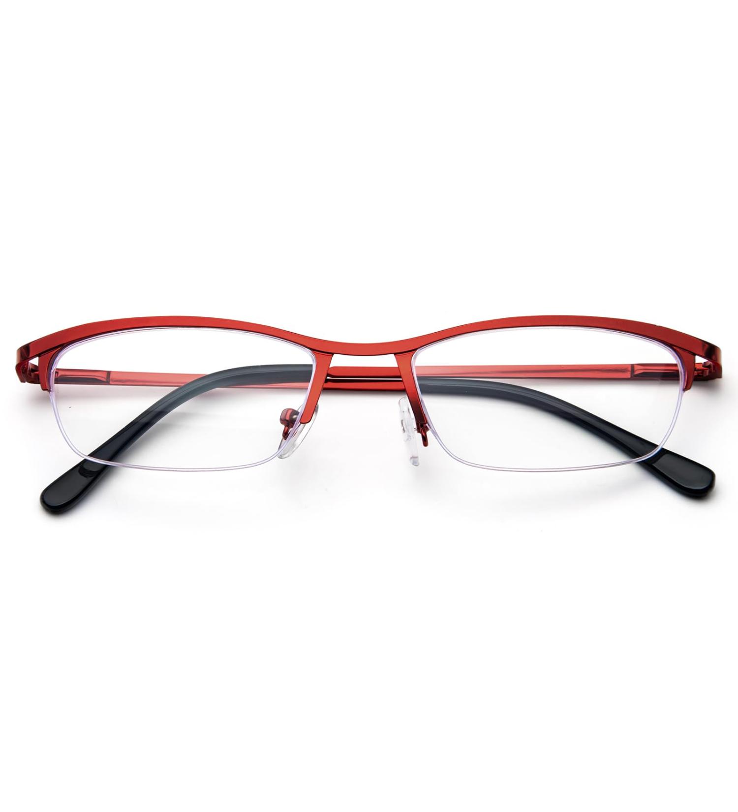 KoKoBin Metal Half Frame Reading Glasses with Blue Light Filter for Men & Women - Red 2.5 Diopters Spring Hinge - Buy Online on GoSupps.com