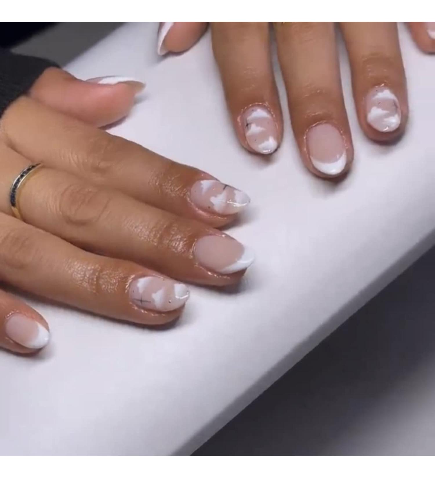 JUSTOTRY 24 Pcs Almond Short False Nails with Stars and Cloud Pattern - White French Press on Nails with Nail Glue - Oval Medium Stick on Nails for Women - Fake Nails for Nail Art - Buy Online on GoSupps.com