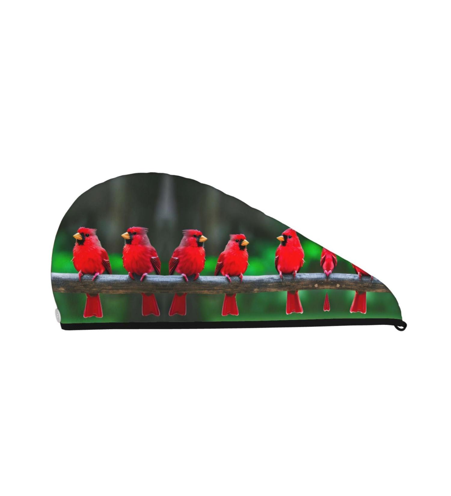 Red Cute Birds Coral Velvet Dry Hair Cap - Unisex Wet Towel Wrap for Bathroom Pool Party & Beach - Perfect Home Accessory - Buy Online on GoSupps.com