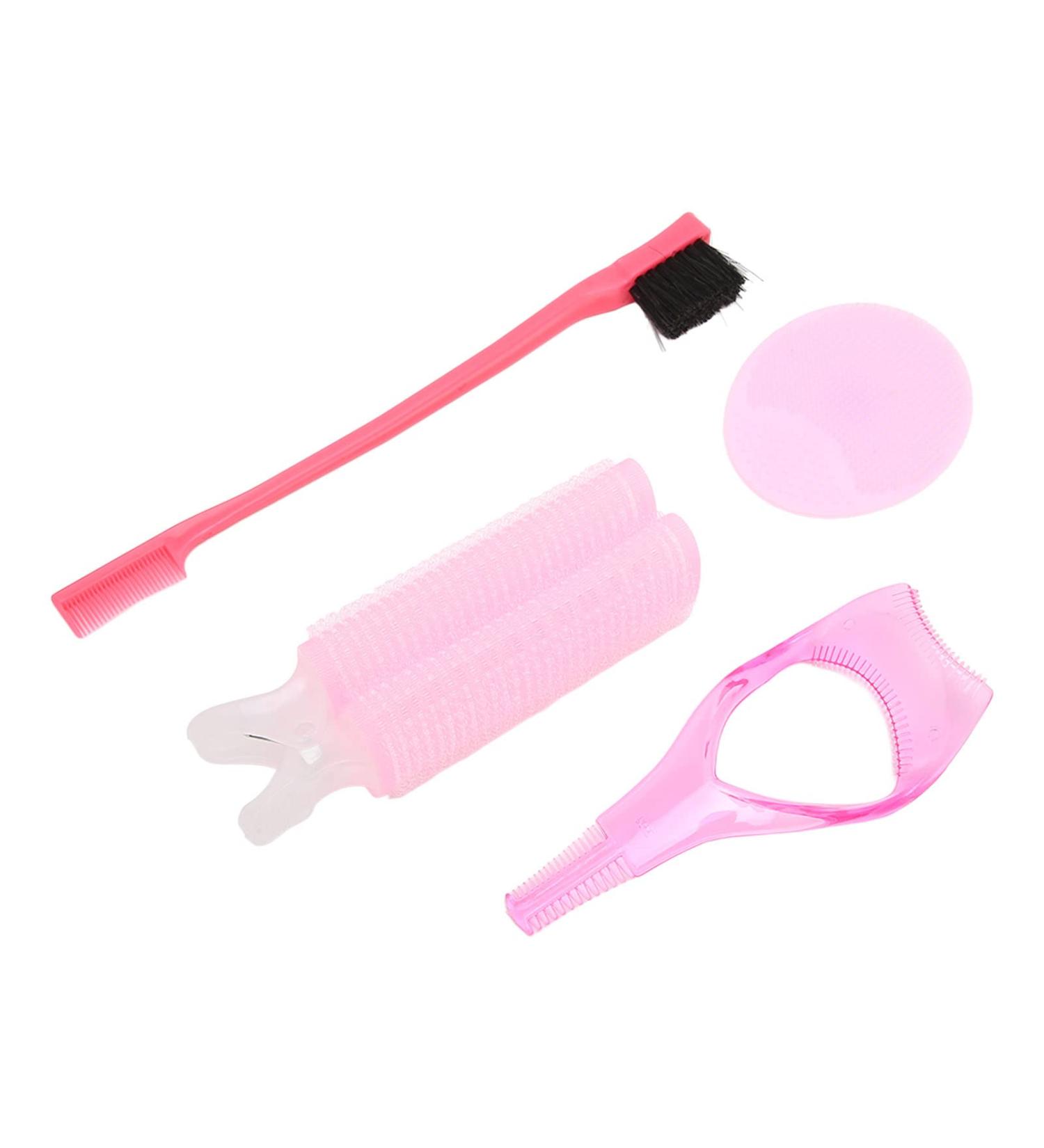 Hair Dressing Curler Face Cleaning Brush Eyebrow Brush Eyelash Assistant Women Beauty Set Pink - Buy Online on GoSupps.com