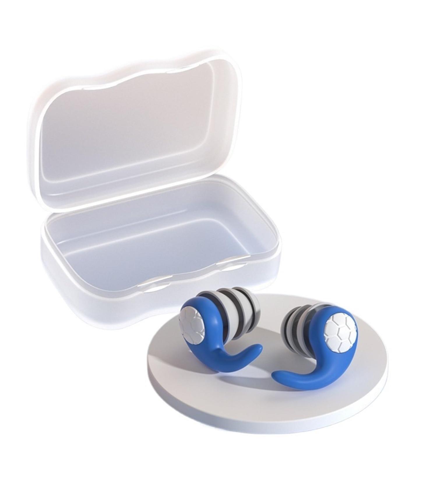 Silicone Soundproofing Earplugs Three-Layer Silent Earplugs Suitable Fit Compatible Sleeping Swimming and Traveling. Pair with Transparent Box and Color Box(Blue)