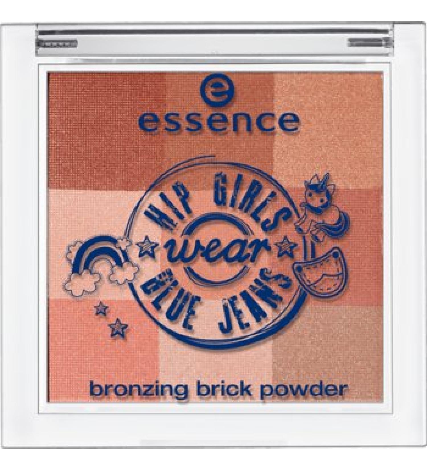 Essence Hip Girls Wear Blue Jeans Bronzing Brick Powder No. 01 Feel the Fun & Catch the Sun Contents: 6.38g bronzer with 9 perfectly coordinated colors for a shimmering tanned complexion.