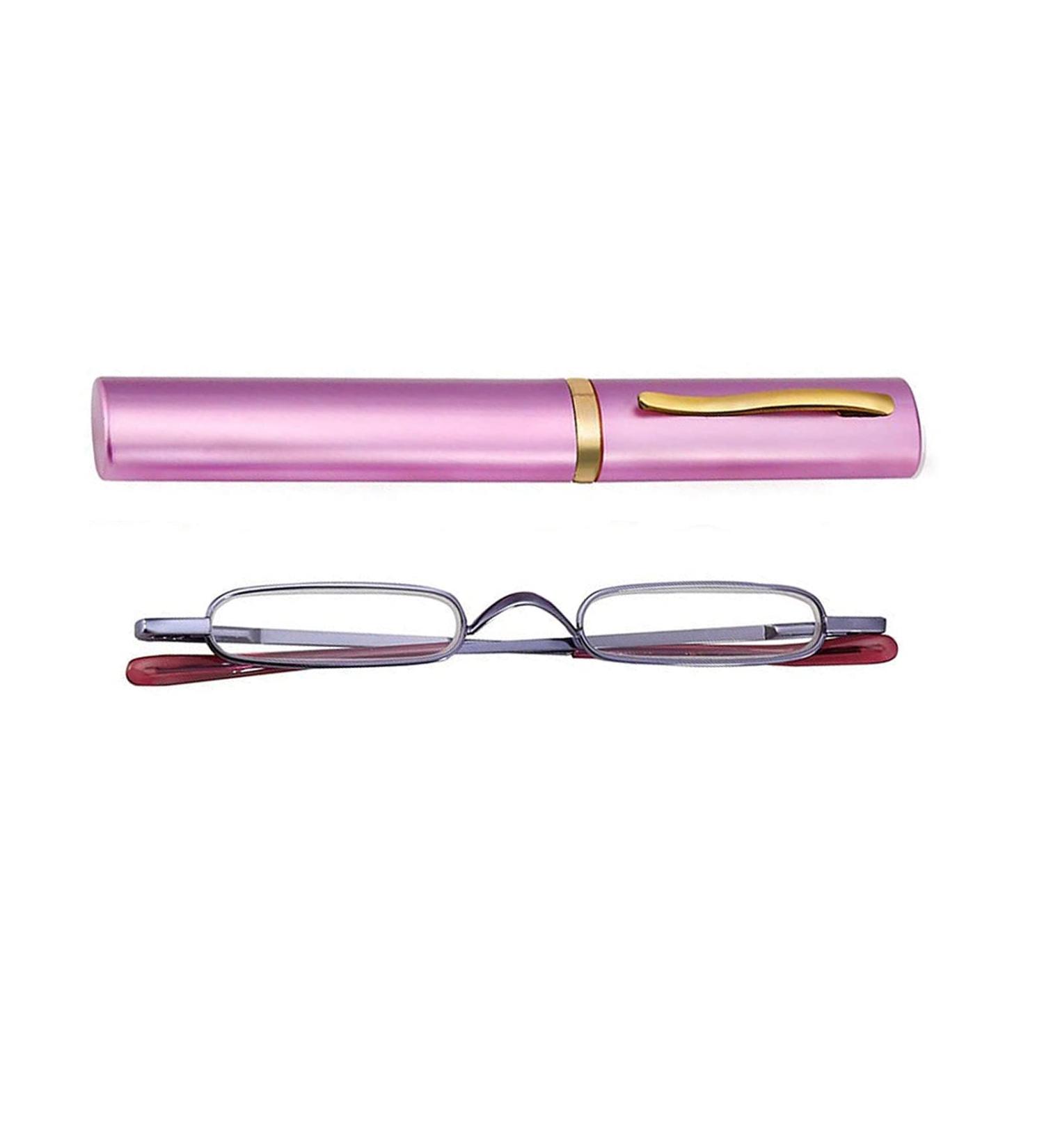 Mini Slim Reading Glasses 4.0x in Purple - Lightweight Portable Readers with Pen Clip Tube Case - Easy Carry Compact Design - Buy Online on GoSupps.com