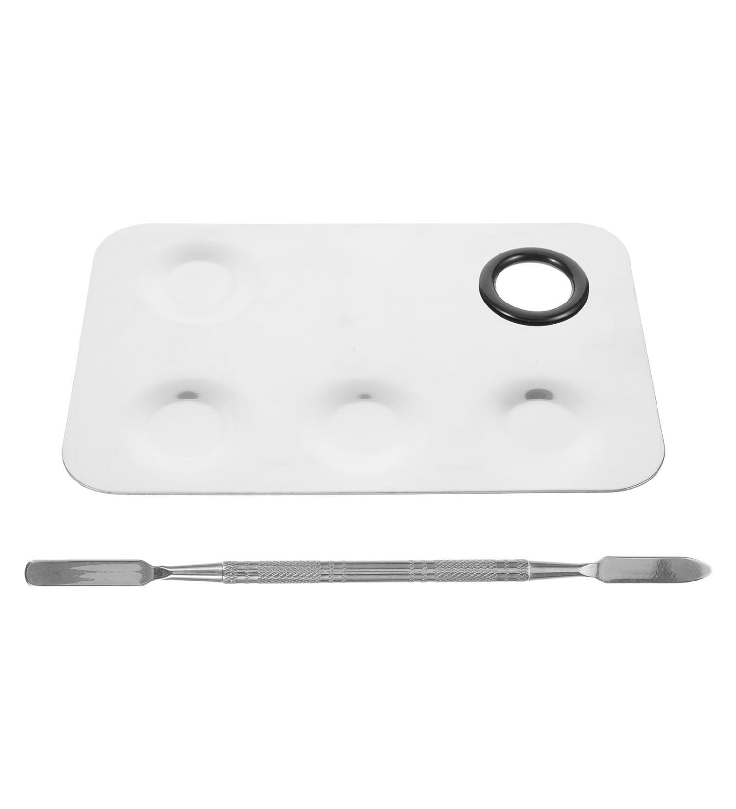 Palette de M lange Maquillage en Acier Inoxydable 2 Pi ces Grosse Taille Carr e 5 Trous avec Spatule Plateau de M lange Fond de Teint et Pigments pour Nail Art et Maquillage - Buy Online on GoSupps.com