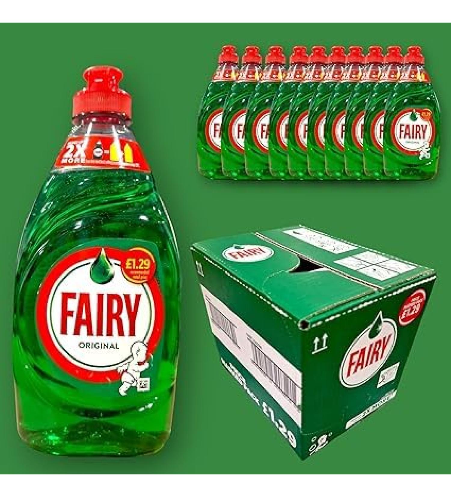 Fairy Original Washing Up Liquid Green with LiftAction | Dishes Grease Cleaner | 320ML | (Pack of 10) - Buy Online on GoSupps.com