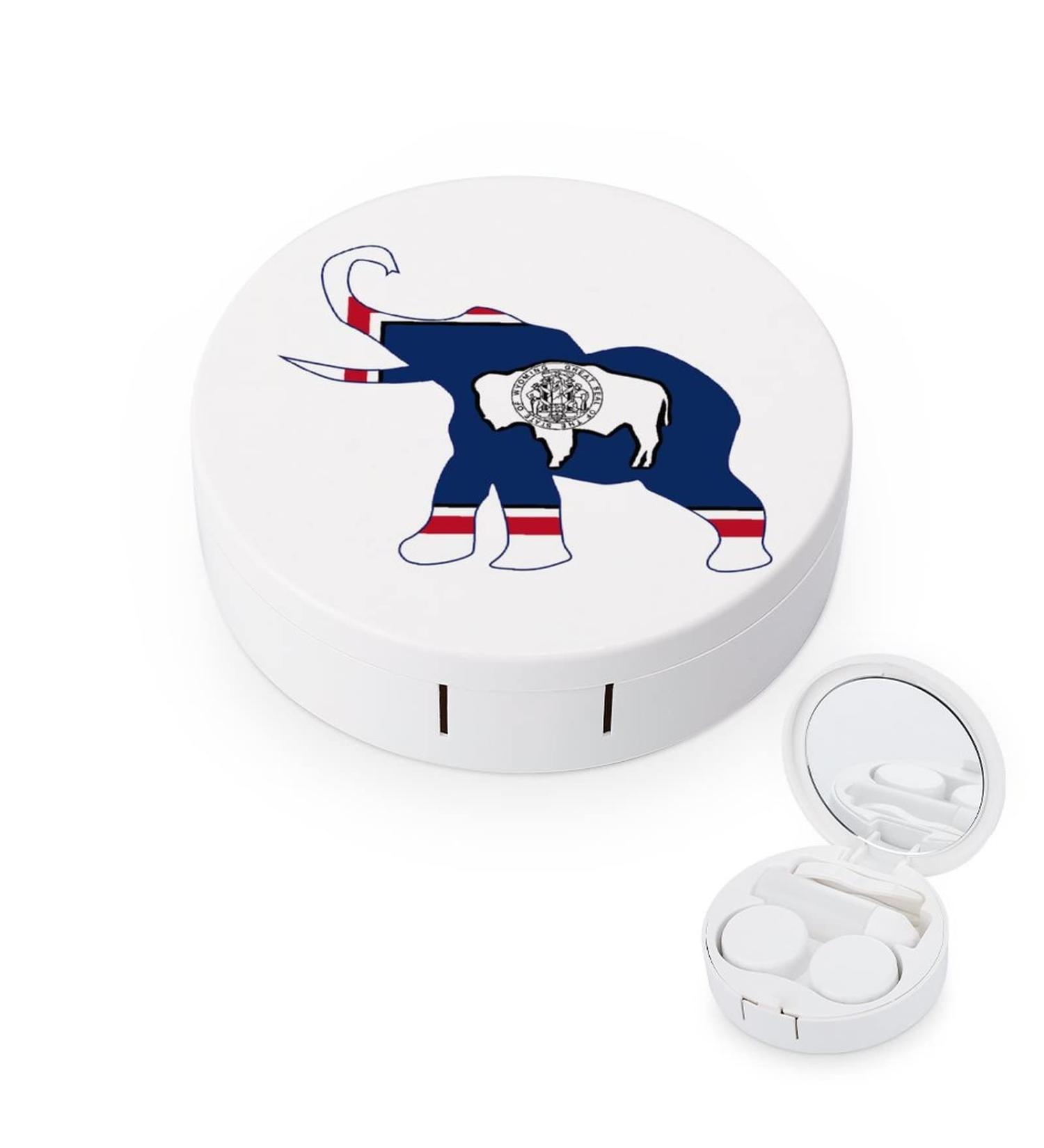 Wyoming Elephant Flag Round Case For Contact Lens Kit Storage Box with Mirror Printed - Buy Online on GoSupps.com