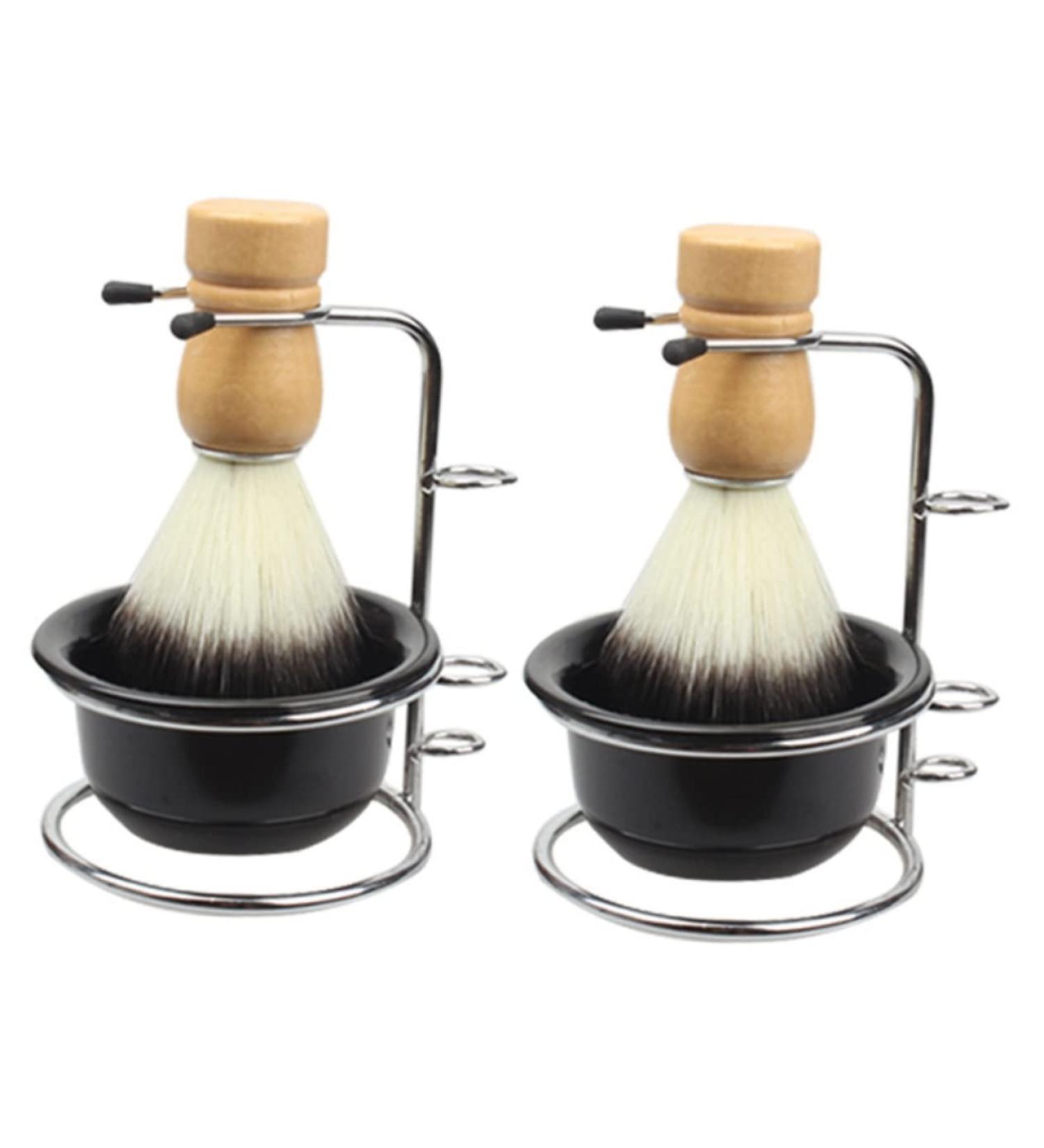 Fomiyes Men's Shaving Set - 2 Sets of Stainless Steel Foam Shell Hairdresser Dust Brush and Bowl | Perfect for Professional Grooming | Black - Buy Online on GoSupps.com