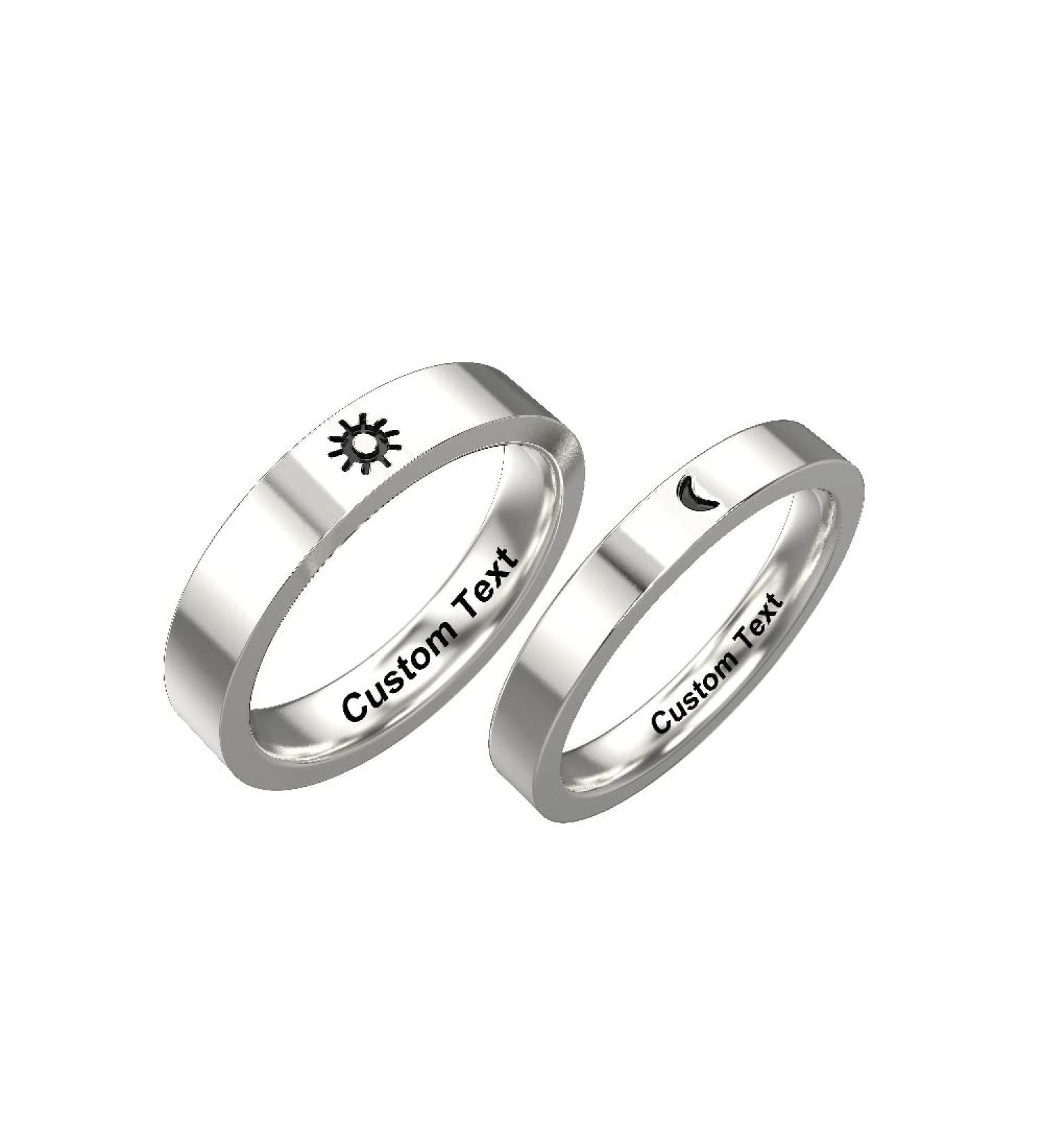 Custom Physethia Sun and Moon Promise Rings for Couples | Personalized Engagement & Wedding Band Sets in High Gloss Black Stainless Steel - Buy Online on GoSupps.com