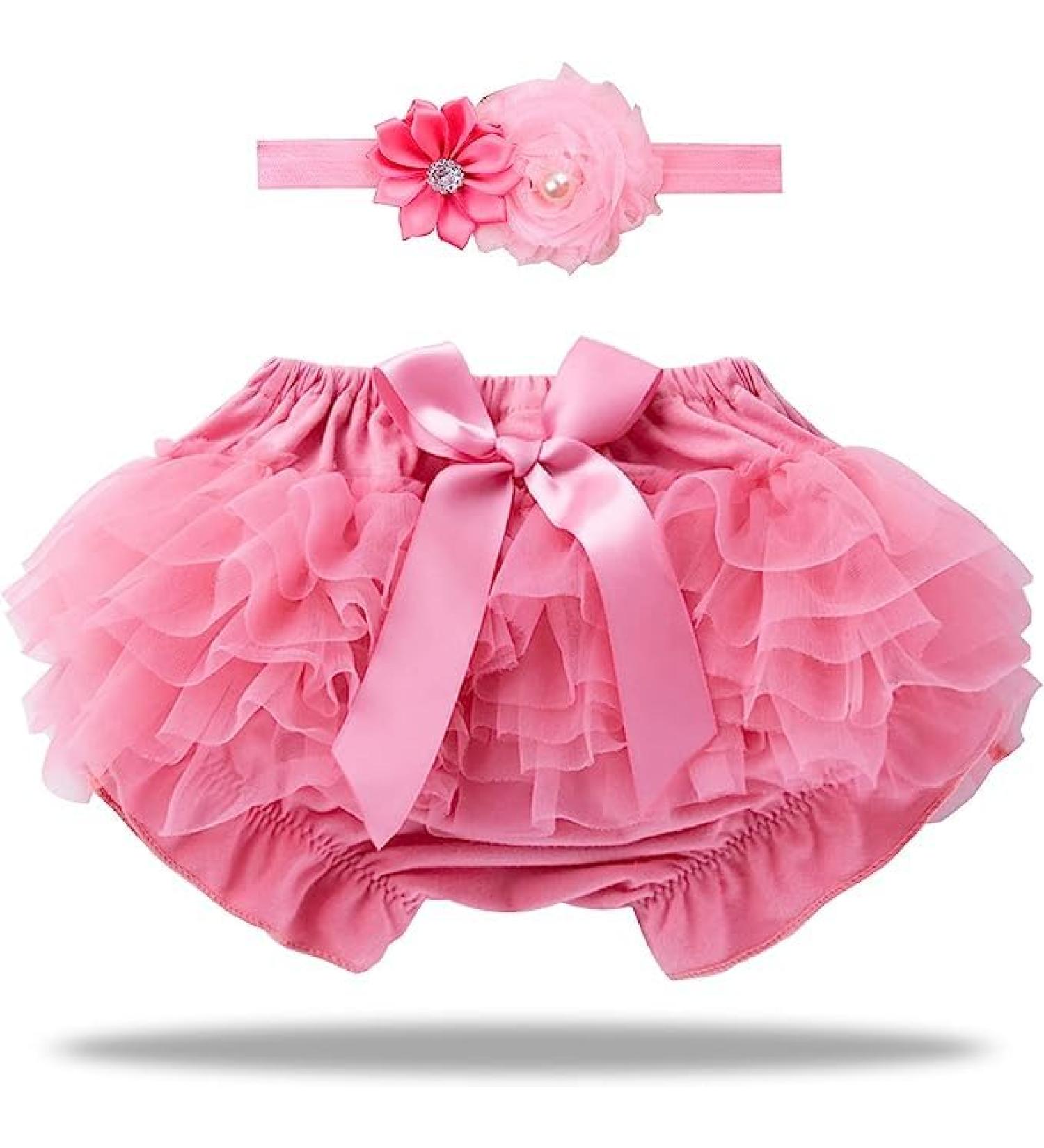 EQLEF Baby Bloomer Shorts with Frilly Knickers, Lace Nappy Cover, Ruffle Pants, and Headband Set - Perfect for Baby Photography Prop Costume in Pink - Buy Online on GoSupps.com
