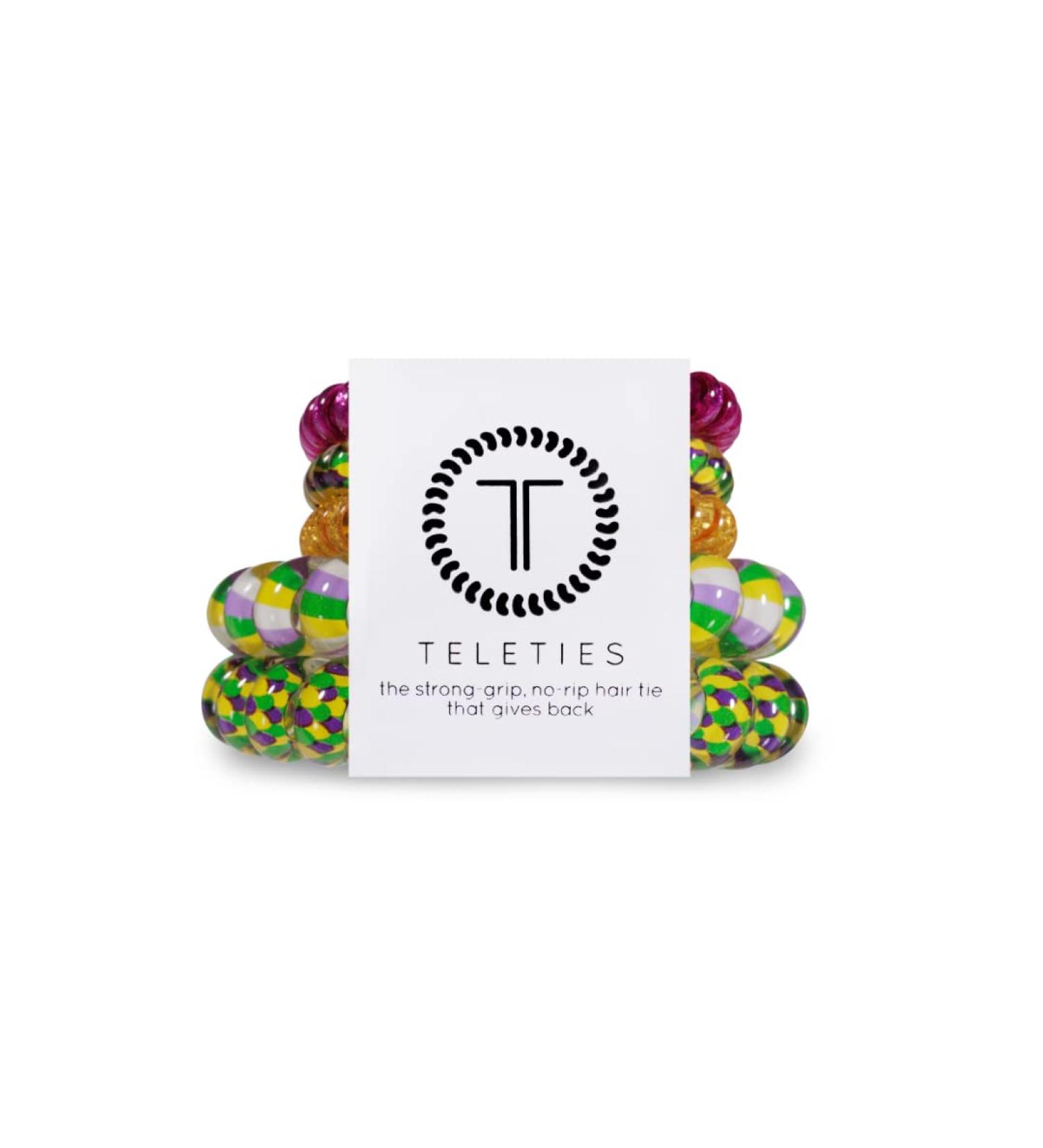 TELETIES Mardi Gras Collection 5 Pack - Mixed Spiral Hair Coils & Phone Cord Hair Ties for Women - Buy Online on GoSupps.com