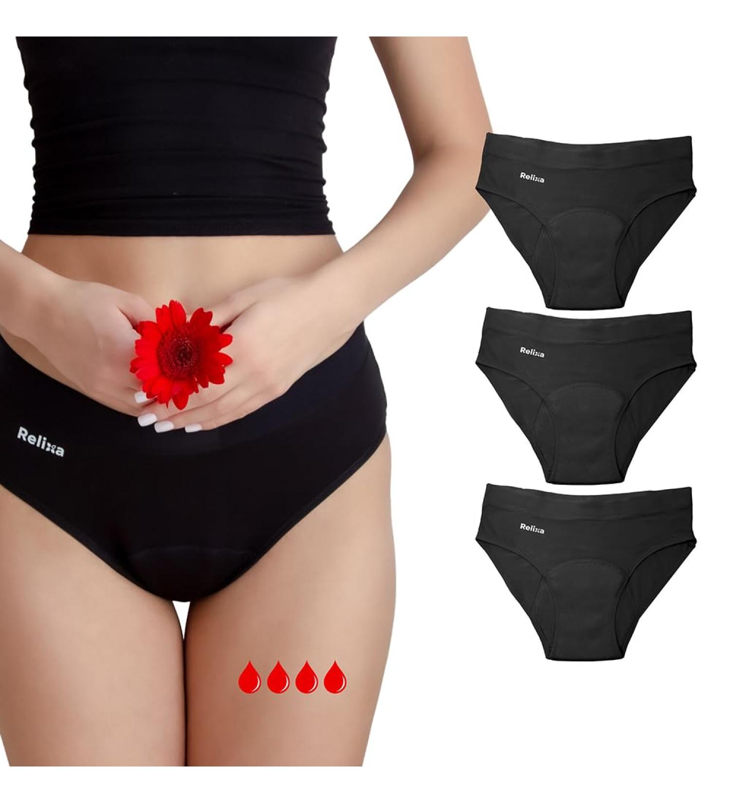 Relixa Menstrual Underwear 3-Pack - Period Undulating Hipsters for Heavy Bleeding Bamboo Comfort XS-6XL - Eco-Friendly Option for Women & Girls - Buy Online on GoSupps.com