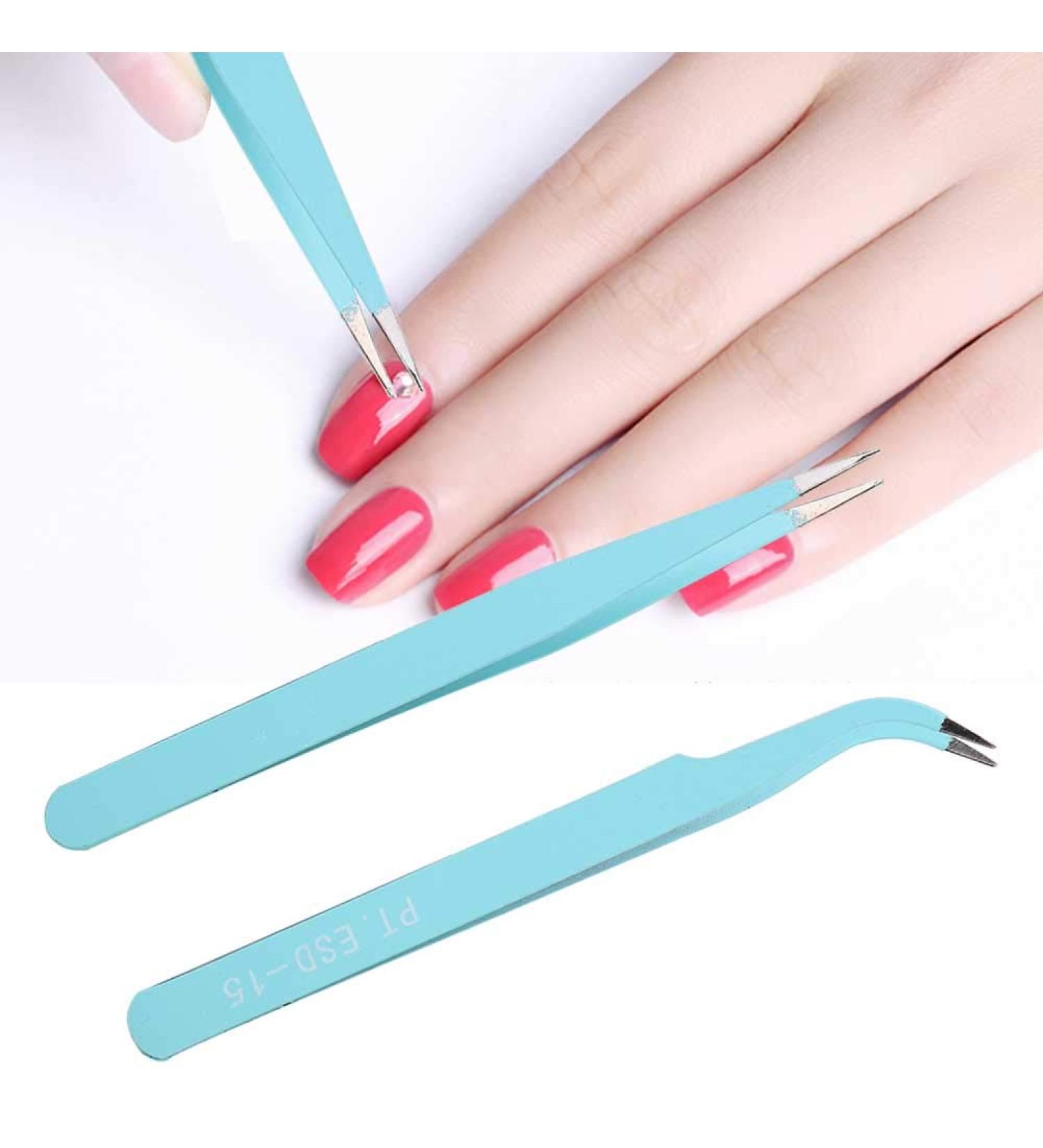 2-Piece Stainless Steel Tweezers Nail Tweezers Designs with Straight Head and Antistatic Straight Tweezers Curved for Beauty for Nails Manicure Tweezers Bend 02  - Buy Online on GoSupps.com