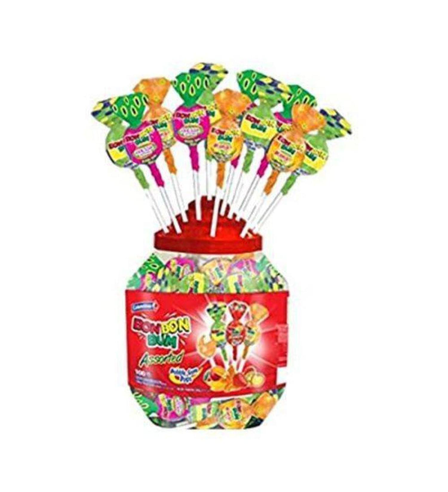 Bon Bon Bum Assorted Lollypops Jar 100 Count Box of 1-Fd