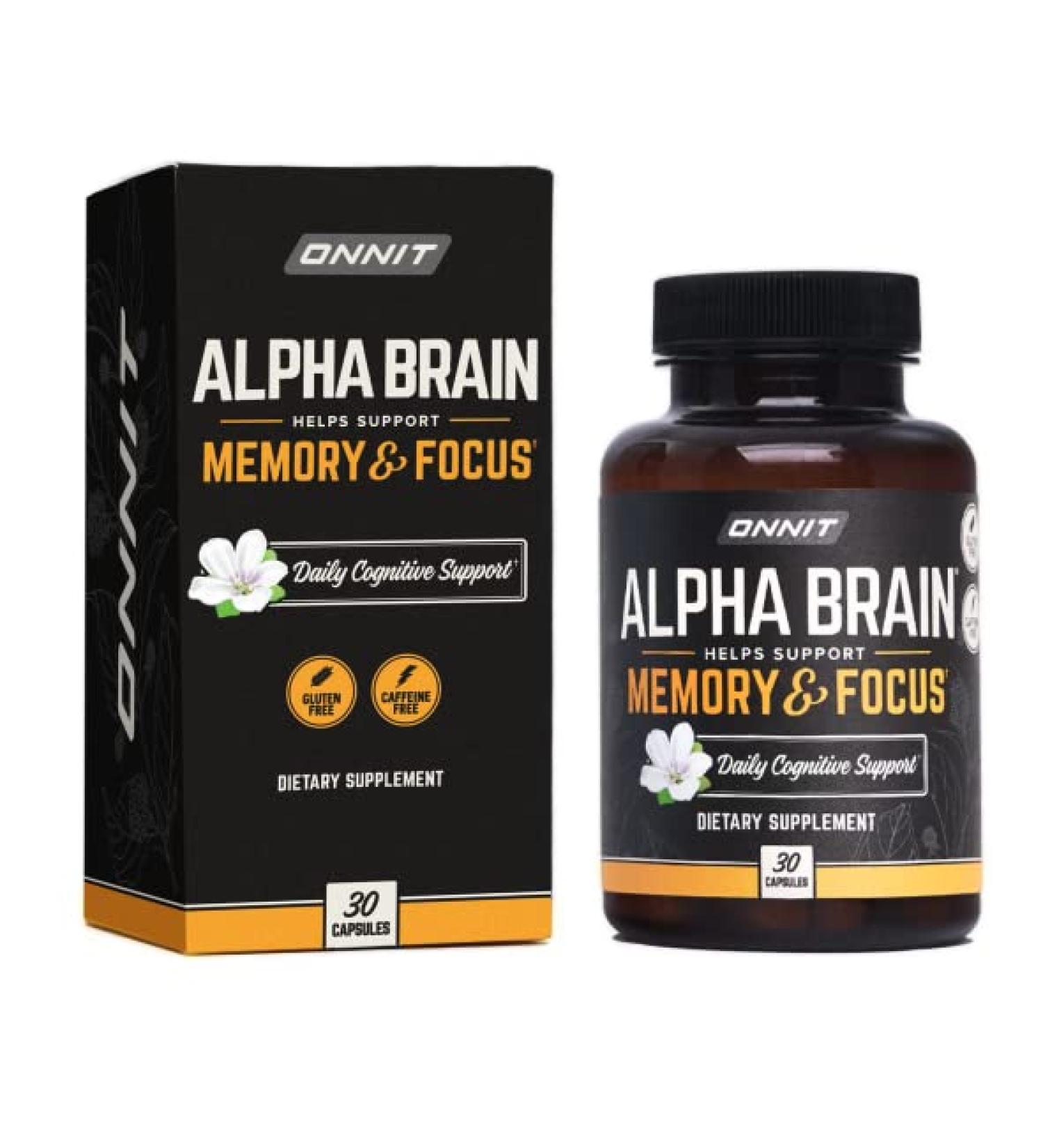 Onnit Alpha Brain Nootropic Supplement - 30 Count Capsules for Men & Women - Caffeine-Free Focus and Memory Support - Brain Booster with Cat's Claw, Bacopa, Oat Straw - Buy Online on GoSupps.com
