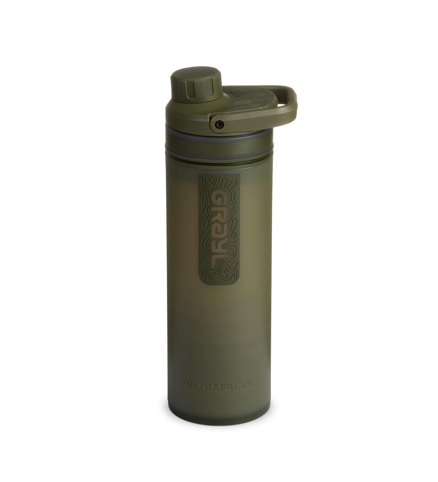 GRAYL UltraPress Water Purifier & Filter Bottle 16.9 oz - Best for Hiking Backpacking Survival & Travel (Olive Drab) - International Shipping Available - Buy Online on GoSupps.com