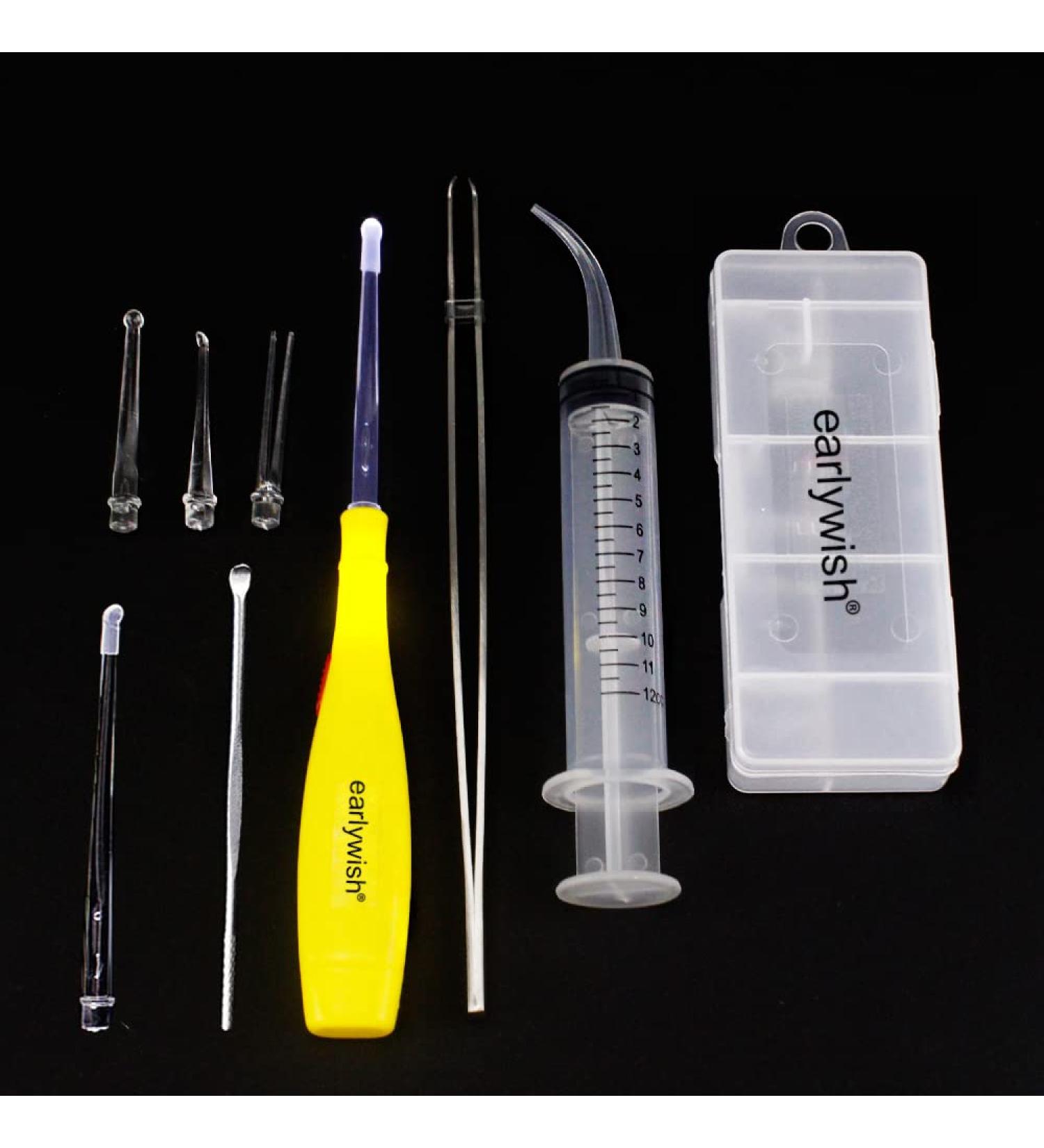 Earlywish Upgraded 6.75" Long Tonsil Stone Removing Tool Kit Tonsil Pick LED Light w/Box + Irrigation Syringe + Long Clip for Home Oral Clean (Yellow) - Buy Online on GoSupps.com