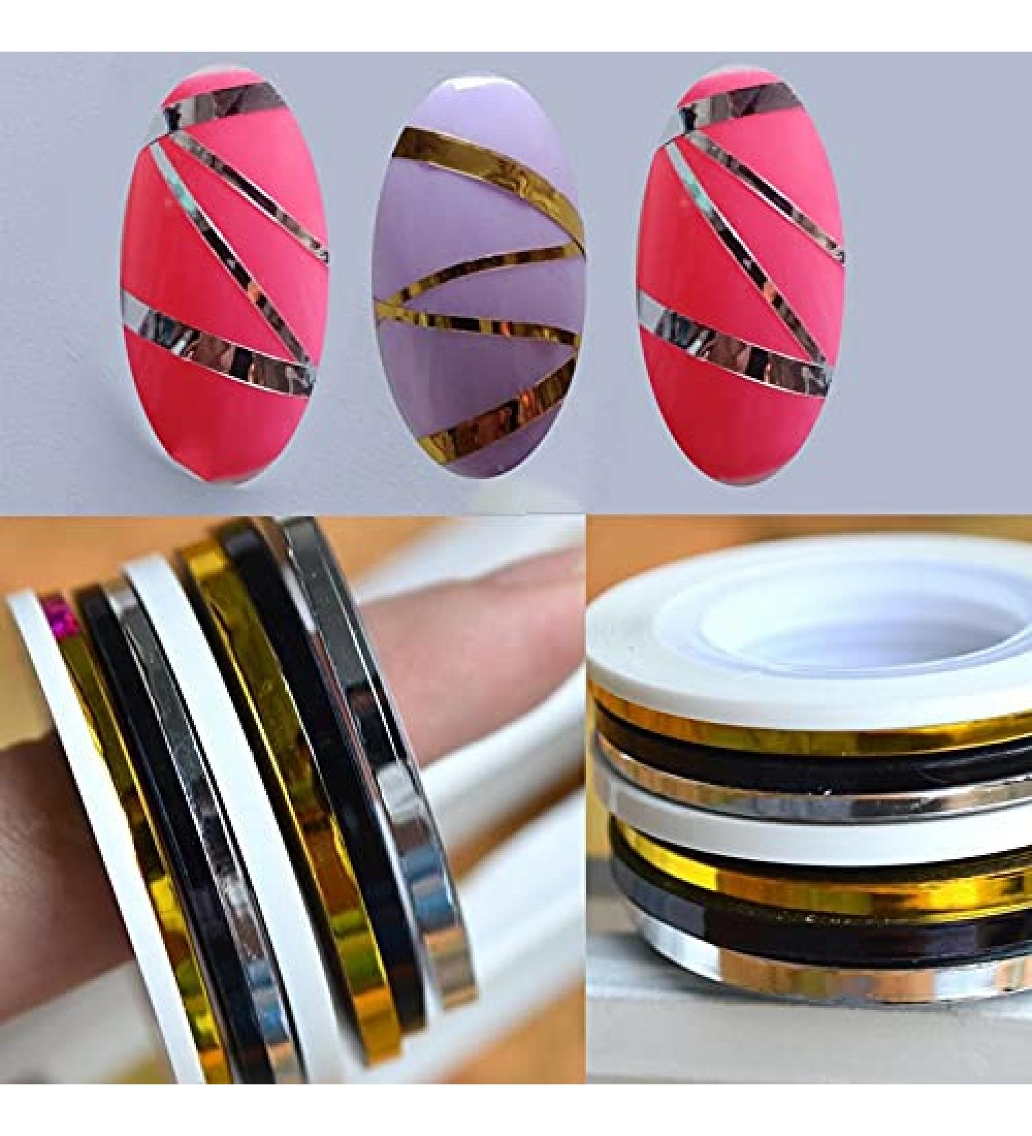 10 Rolls 2mm Black Glitter Nail Striping Tape for DIY Nail Art - Self-Adhesive Stripes with Dispenser - Buy Online on GoSupps.com