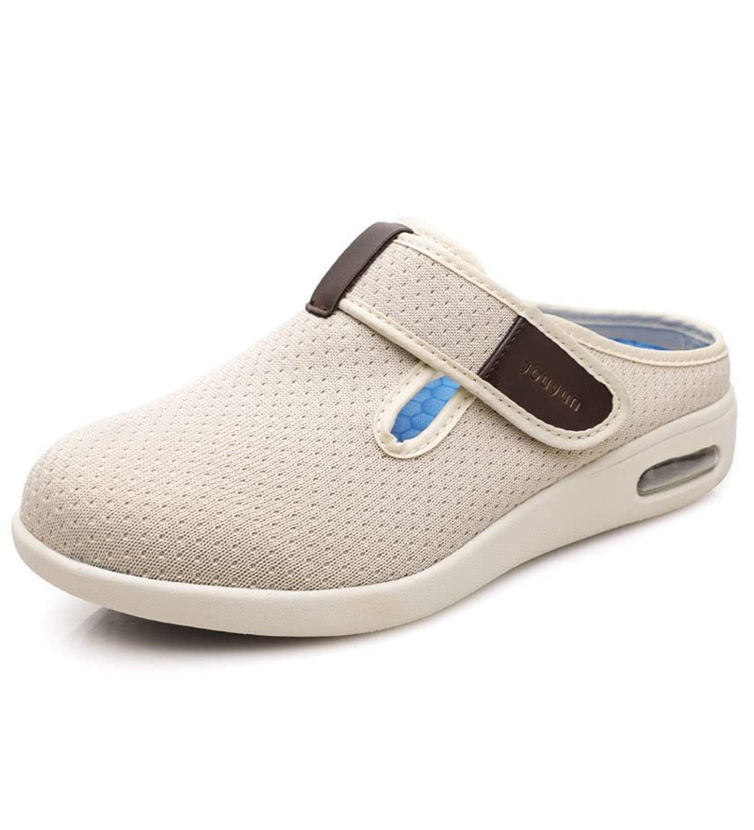 Men's Summer Lightweight Anti-Slip Diabetic Slippers with Arch Support - Breathable Mesh, Non-Slip Sole, Easy On/Off - Beige - Buy Online on GoSupps.com
