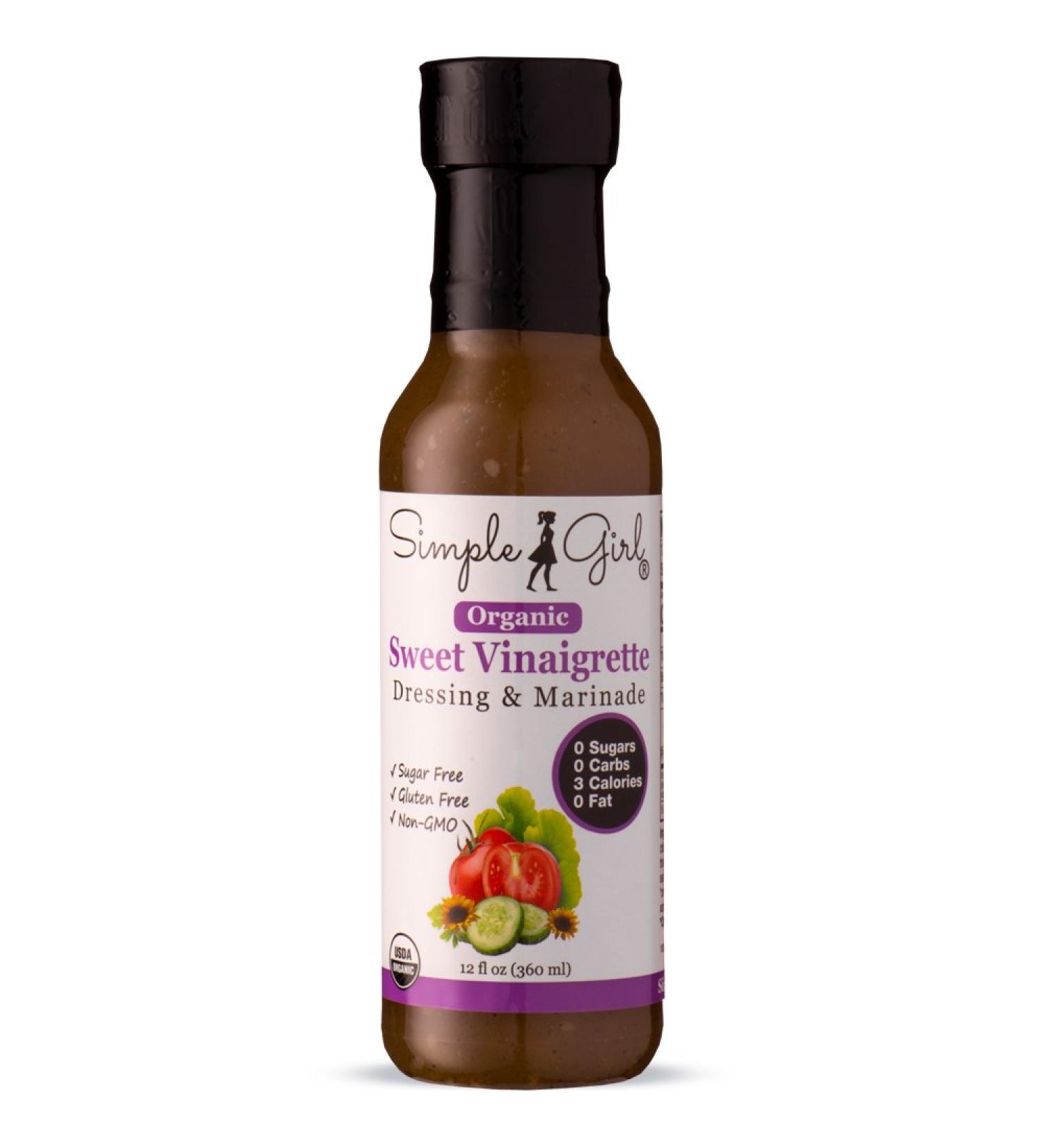 Simple Girl Organic Sweet Vinaigrette Salad Dressing - 12 oz (Sugar-Free, Certified Organic, Kosher, Gluten-Free, Vegan) - Ideal for Low Calorie, Carb Free, and Fat Free Diets - Buy Online on GoSupps.com
