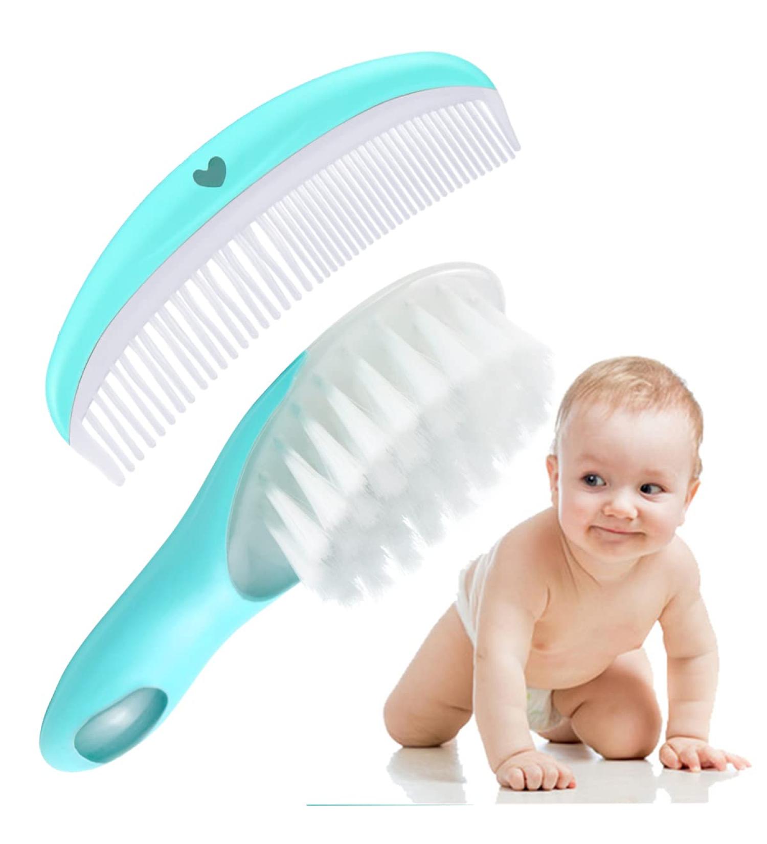 LUNIQI Baby Brush and Comb Set - Soft Bristles for Newborn Cradle Cap Care (Blue) - Buy Online on GoSupps.com