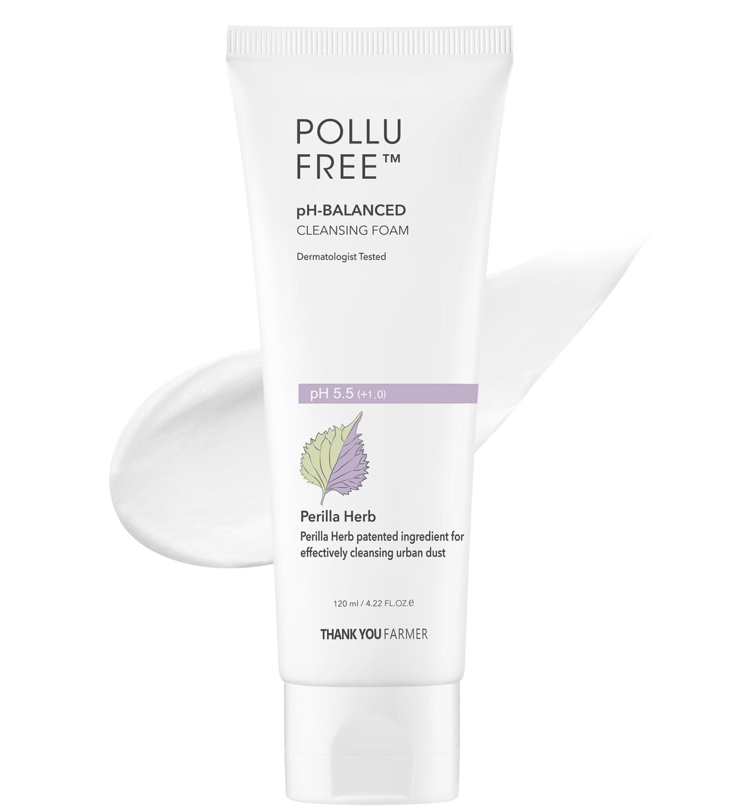 THANKYOU FARMER Pollufree pH-Balanced Cleansing Foam - Korean Face Wash for Sensitive Skin with Hyaluronic Acid - Hydrating Facial Cleanser 4.22 fl.oz - International Shipping Available - Buy Online on GoSupps.com