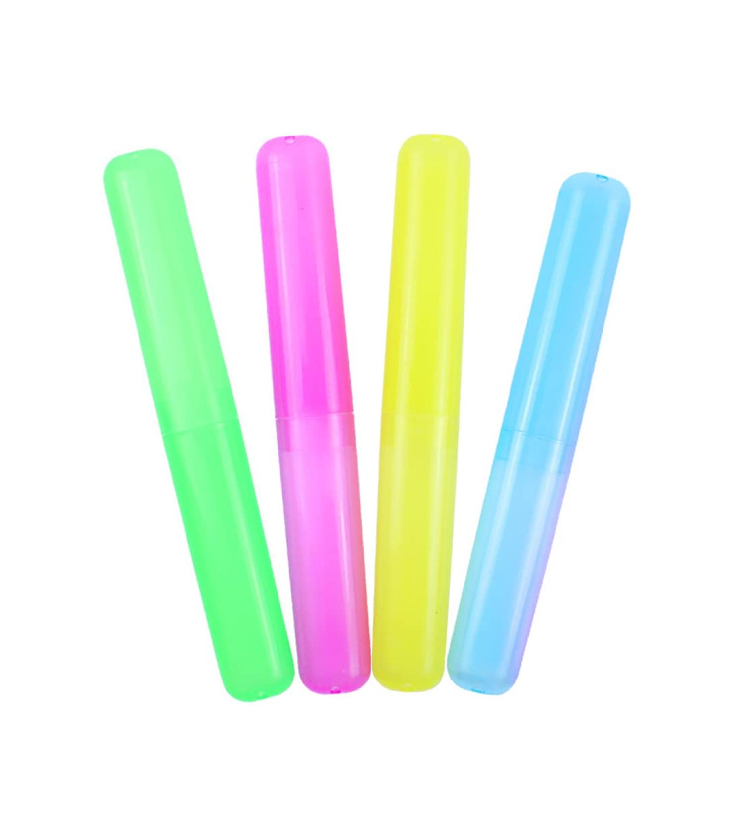 Quesuc Toothbrush Etui - 4 Pack Portable Plastic Storage Box for Travel & Camping | Color-Coded Toothbrush Covers - Buy Online on GoSupps.com