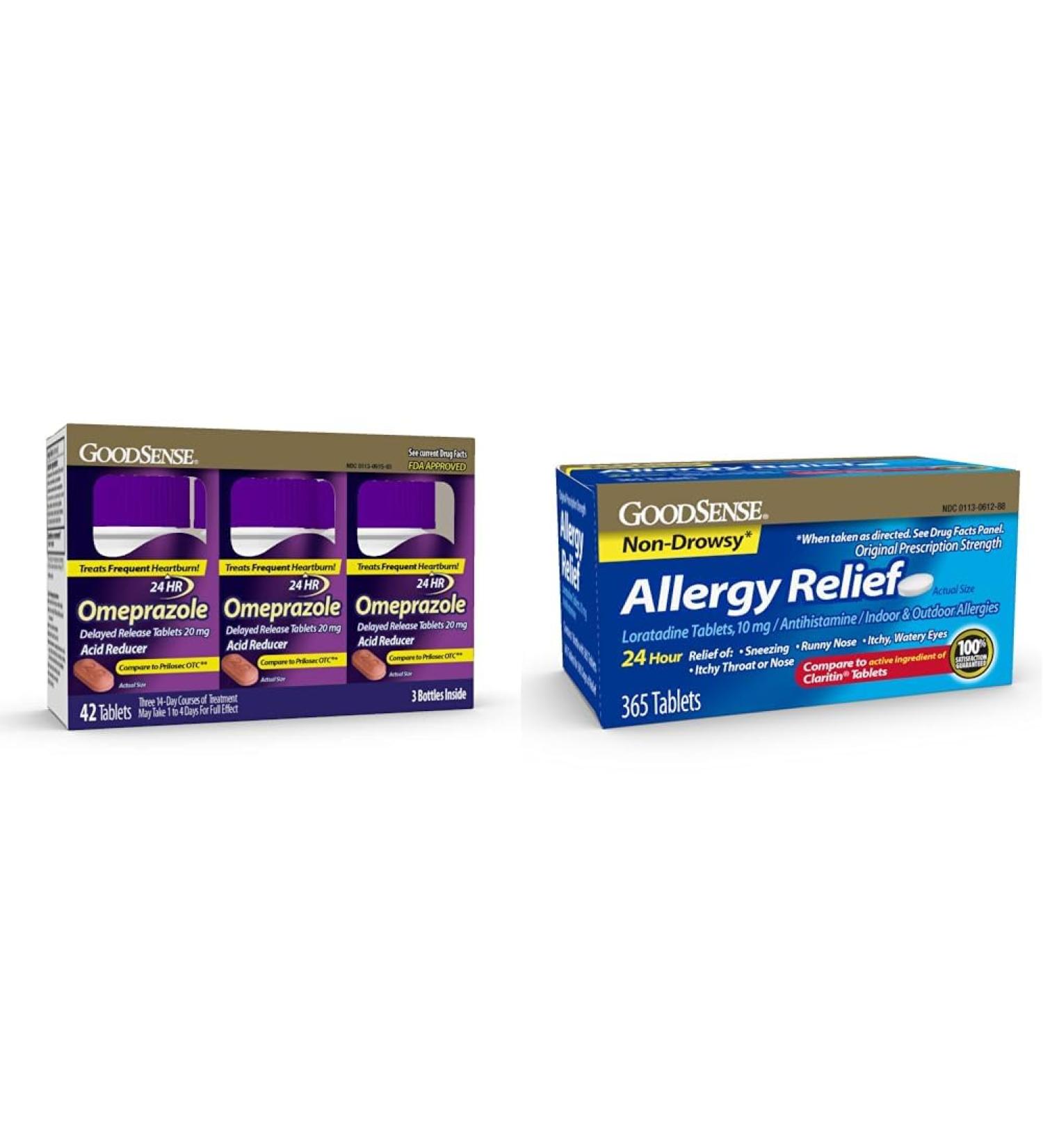 GoodSense Omeprazole Tablets 20mg 14 Count Pack of 3 & Loratadine Tablets 10mg 365 Count Allergy Relief Antihistamine Omeprazole + Loratadine Not Specified 14 Count (Pack of 3) - Buy Online on GoSupps.com