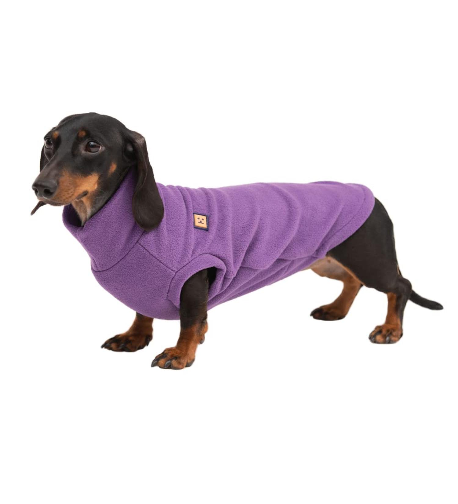 Ginger Ted Warm Fleece Dachshund Jumper size 16"/41cm Purple SLIM Fit - for short leg breeds windproof polarfleece washable breathable jumper sweater style 16"/41cm Slim Purple