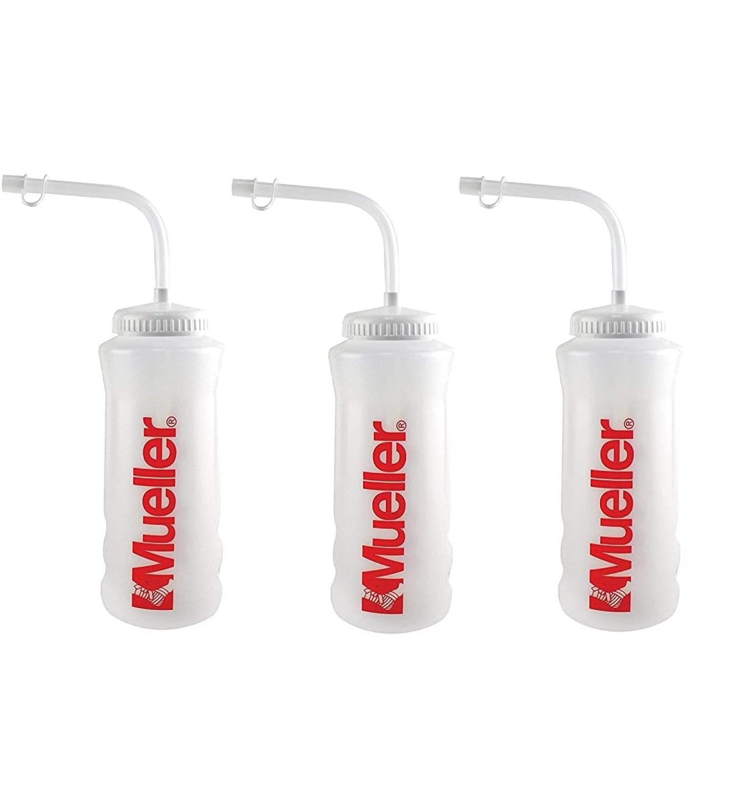 Mueller Quart Bottle w/ Straw Natural Color w/ Red Letters (3 Pack)