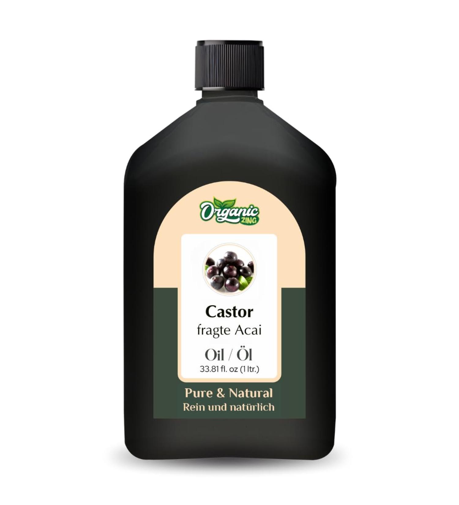 ORGANIC ZING Organic Castor Oil (Ricinus communis) | Pure and natural carrier oil for skin care hair care and massage 1000 ml