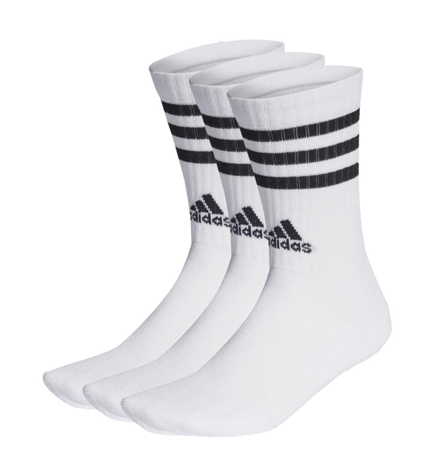 adidas Unisex 3-stripes Cushioned Crew Socks 3 Pairs Crew Socks (Pack of 3) White/Black L (43-45) Striped